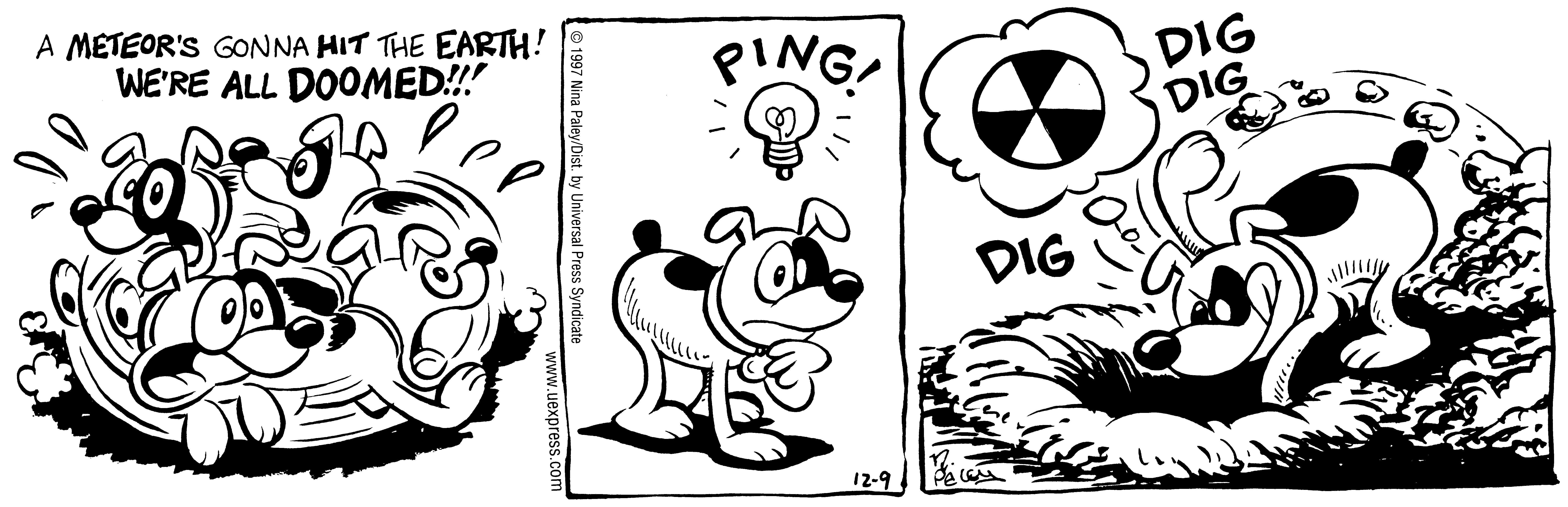 Fluff daily strip, Dec 9, 1997. Nina Paley, CC BY-SA 3.0 US. Print master from https://archive.org/details/FluffComicStrips (TIFF converted losslessly to PNG for the web).