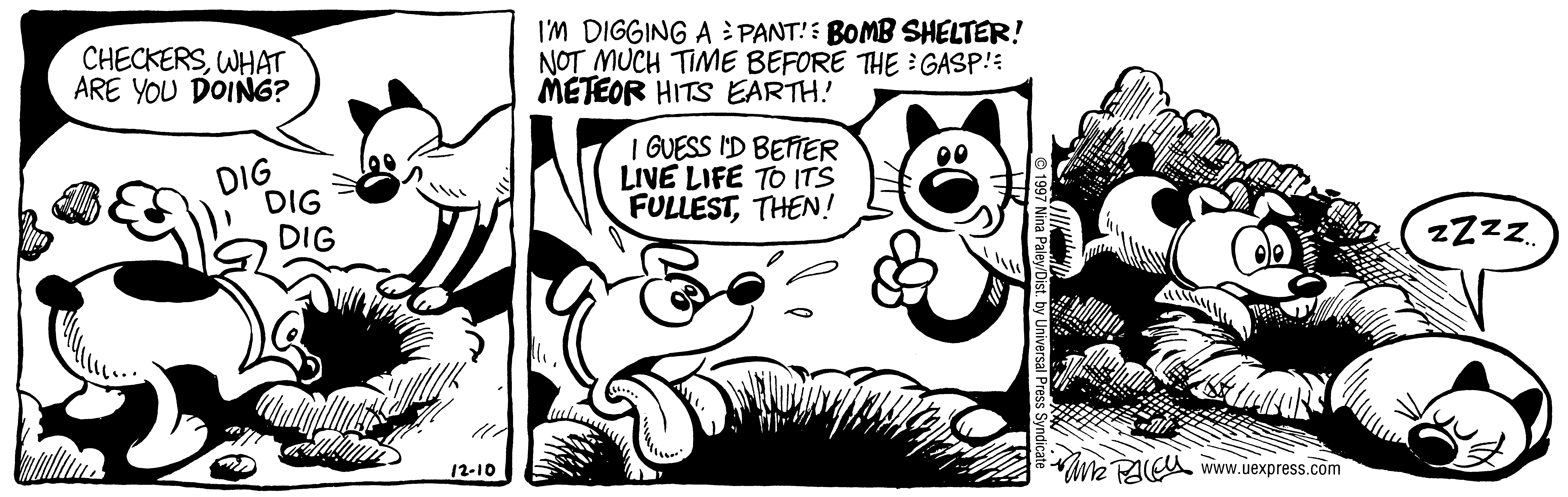Fluff daily strip, Dec 10, 1997. Nina Paley, CC BY-SA 3.0 US. Print master from https://archive.org/details/FluffComicStrips (TIFF converted losslessly to PNG for the web).