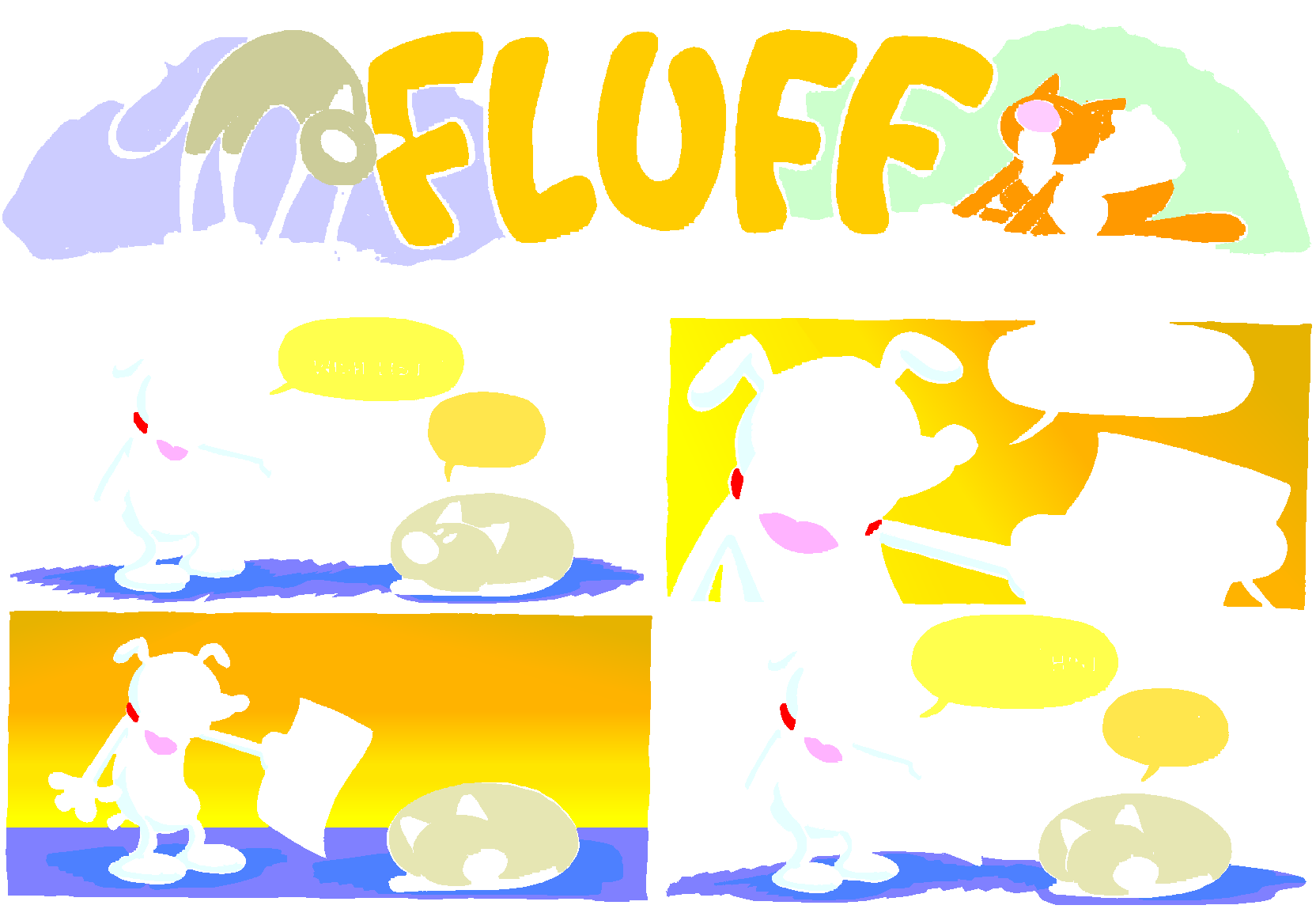 Fluff sunday strip, Dec 14, 1997. Nina Paley, CC BY-SA 3.0 US. Print master from https://archive.org/details/FluffComicStrips (TIFF converted losslessly to PNG for the web).