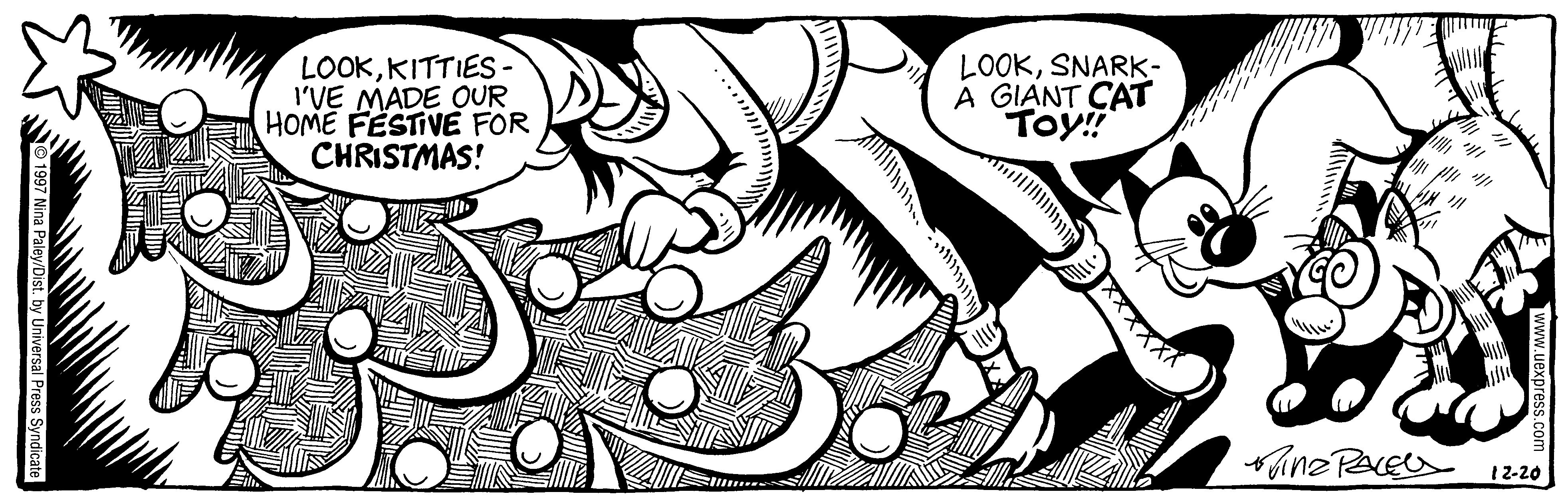 Fluff daily strip, Dec 20, 1997. Nina Paley, CC BY-SA 3.0 US. Print master from https://archive.org/details/FluffComicStrips (TIFF converted losslessly to PNG for the web).
