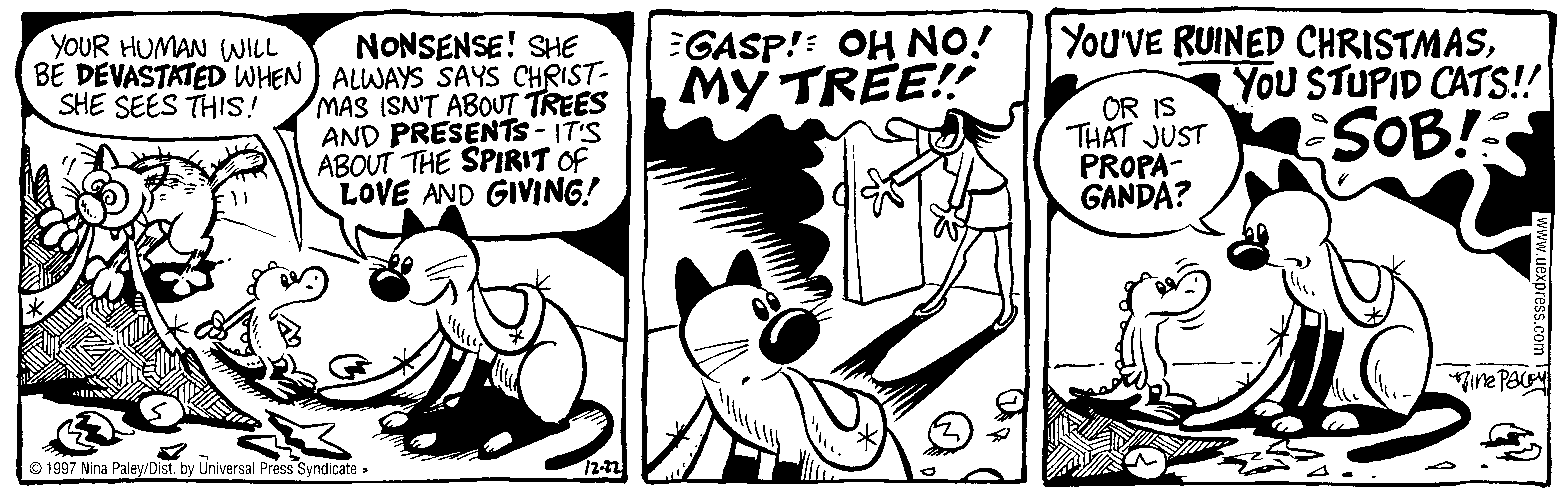 Fluff daily strip, Dec 22, 1997. Nina Paley, CC BY-SA 3.0 US. Print master from https://archive.org/details/FluffComicStrips (TIFF converted losslessly to PNG for the web).