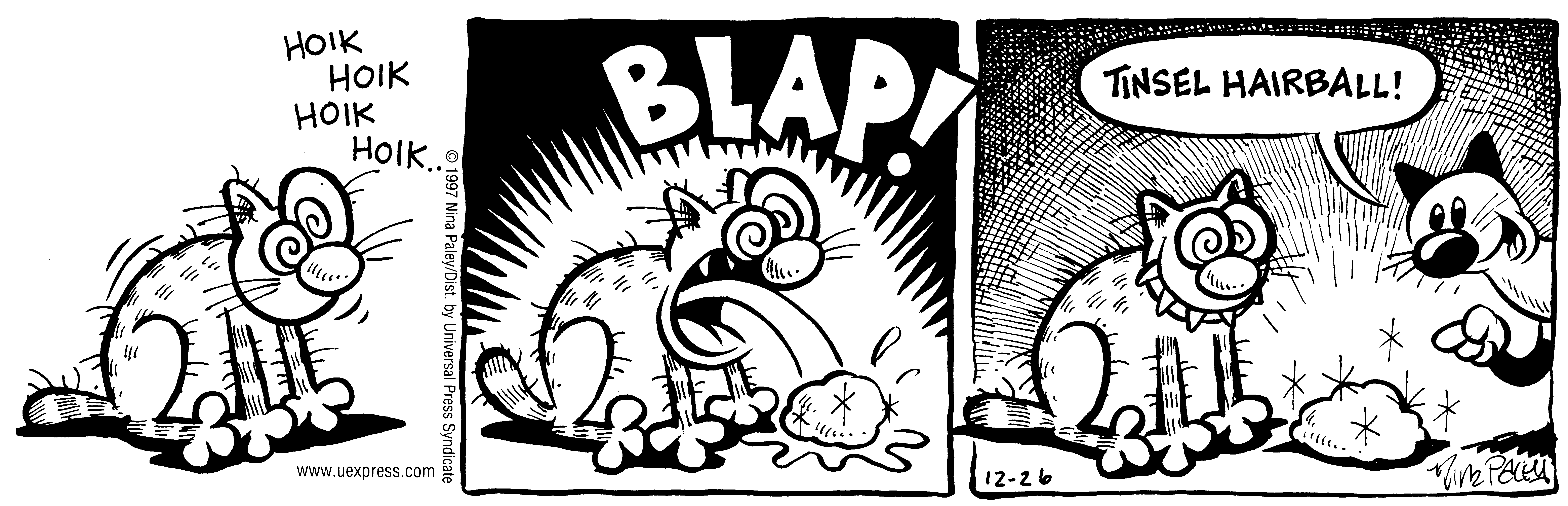 Fluff daily strip, Dec 26, 1997. Nina Paley, CC BY-SA 3.0 US. Print master from https://archive.org/details/FluffComicStrips (TIFF converted losslessly to PNG for the web).