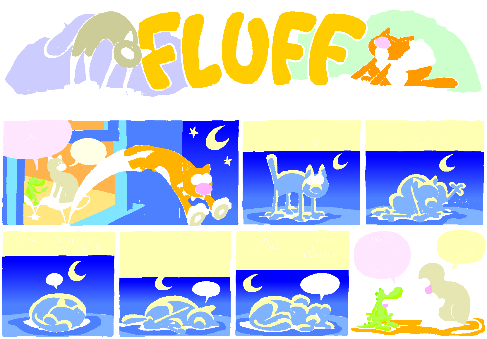 Fluff sunday strip, Dec 28, 1997. Nina Paley, CC BY-SA 3.0 US. Print master from https://archive.org/details/FluffComicStrips (TIFF converted losslessly to PNG for the web).
