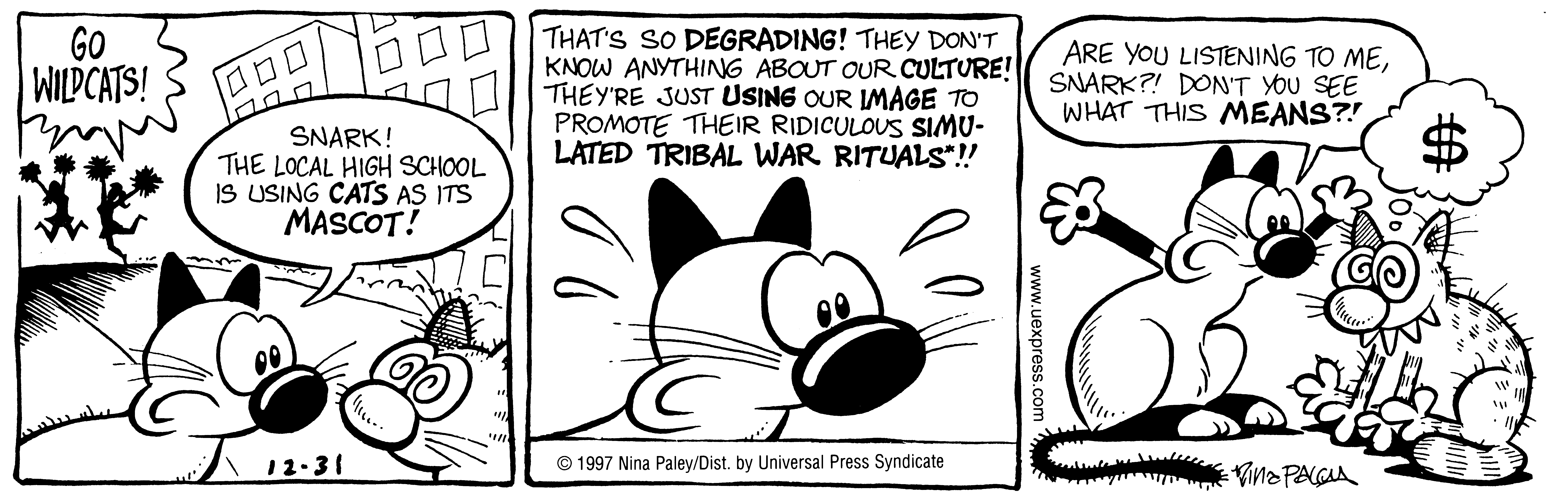 Fluff daily strip, Dec 31, 1997. Nina Paley, CC BY-SA 3.0 US. Print master from https://archive.org/details/FluffComicStrips (TIFF converted losslessly to PNG for the web).