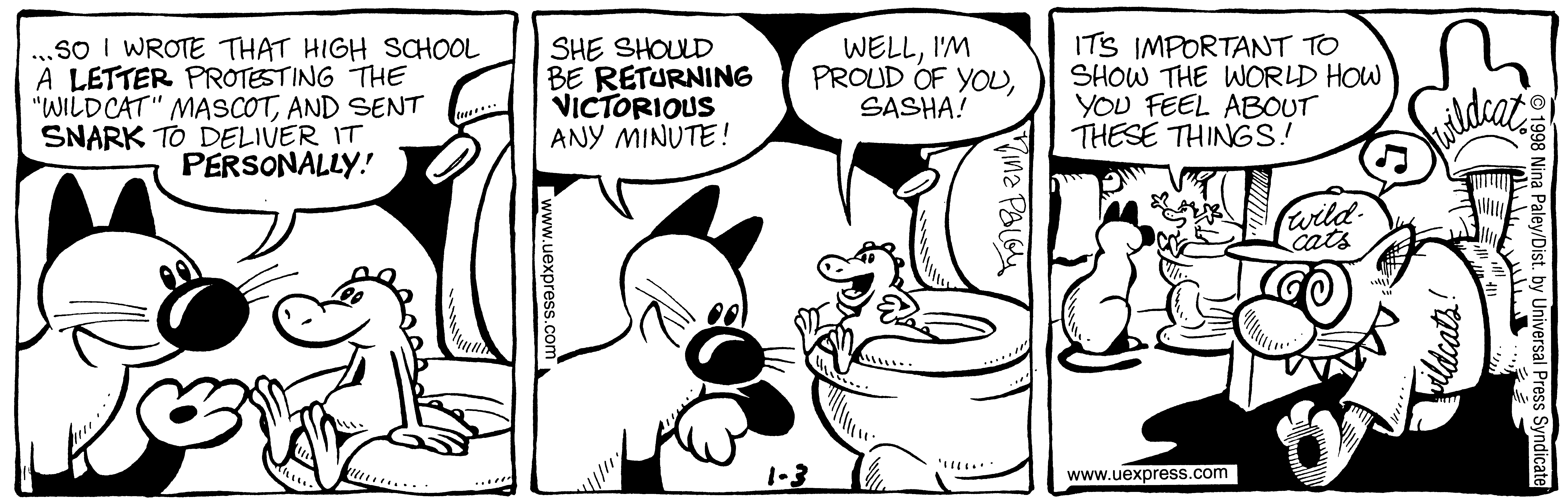 Fluff daily strip, Jan 3, 1998. Nina Paley, CC BY-SA 3.0 US. Print master from https://archive.org/details/FluffComicStrips (TIFF converted losslessly to PNG for the web).