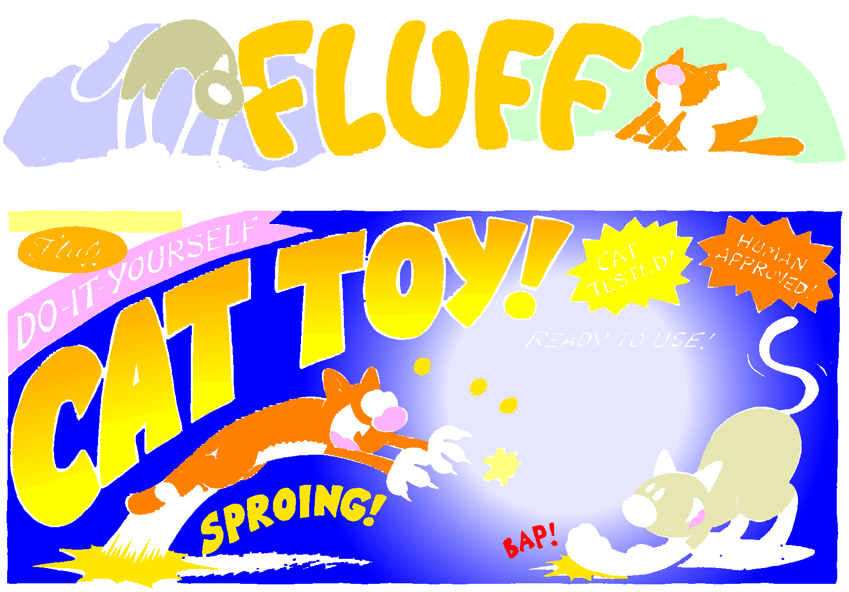 Fluff sunday strip, Jan 4, 1998. Nina Paley, CC BY-SA 3.0 US. Print master from https://archive.org/details/FluffComicStrips (TIFF converted losslessly to PNG for the web).
