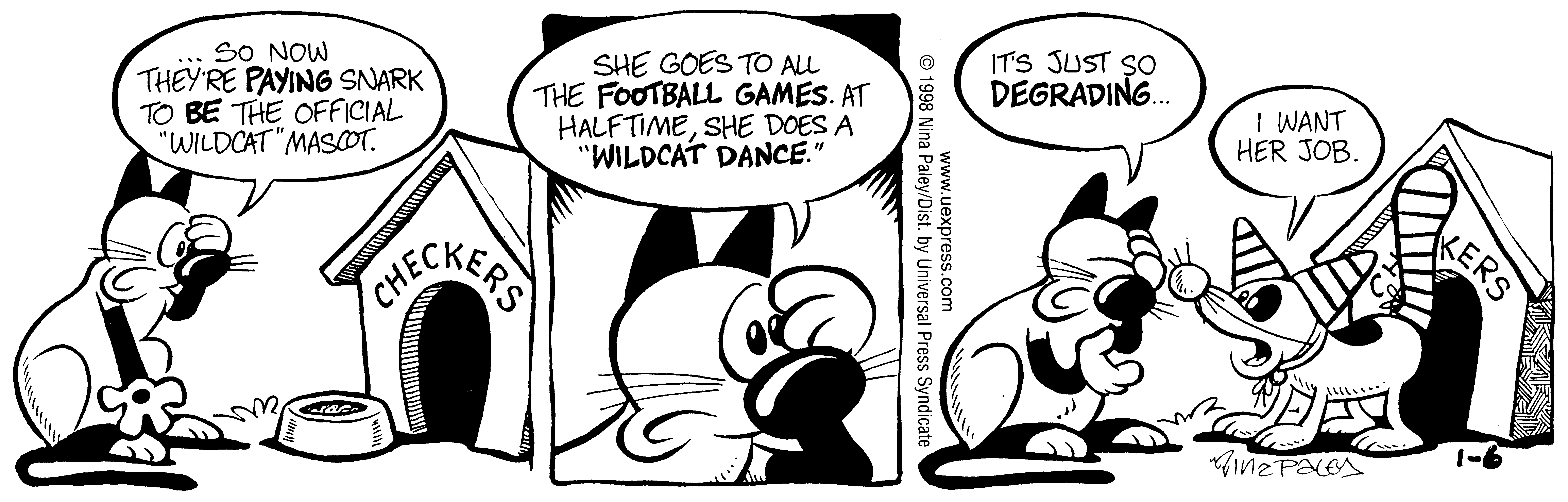 Fluff daily strip, Jan 6, 1998. Nina Paley, CC BY-SA 3.0 US. Print master from https://archive.org/details/FluffComicStrips (TIFF converted losslessly to PNG for the web).