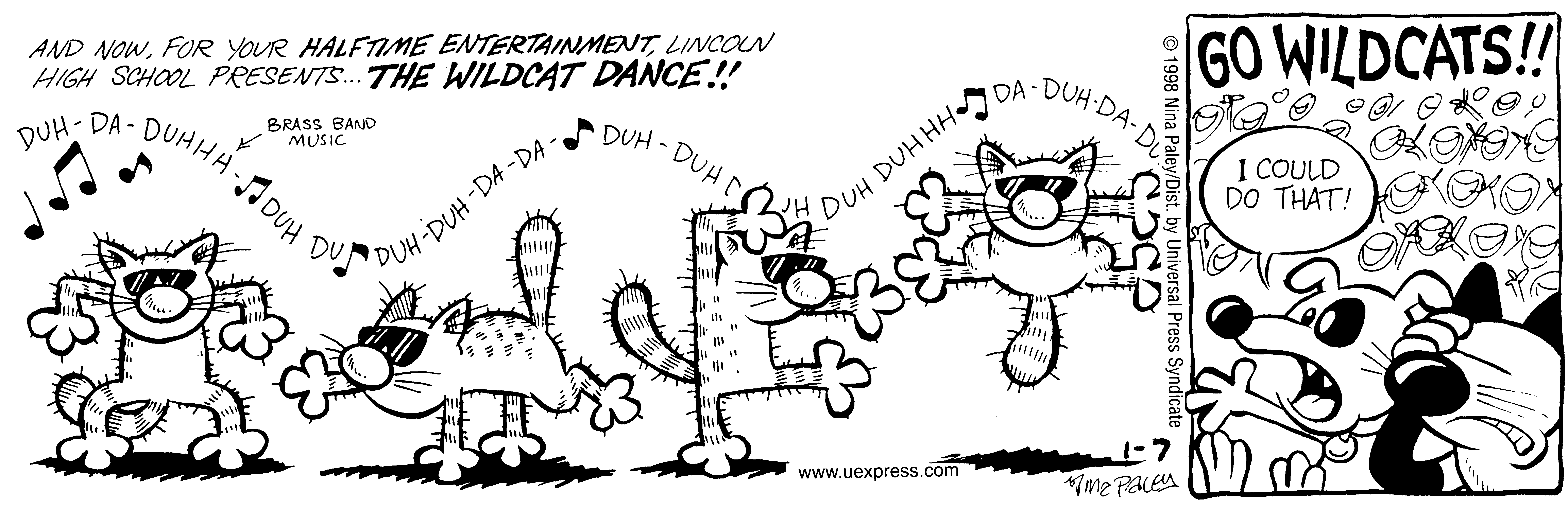 Fluff daily strip, Jan 7, 1998. Nina Paley, CC BY-SA 3.0 US. Print master from https://archive.org/details/FluffComicStrips (TIFF converted losslessly to PNG for the web).