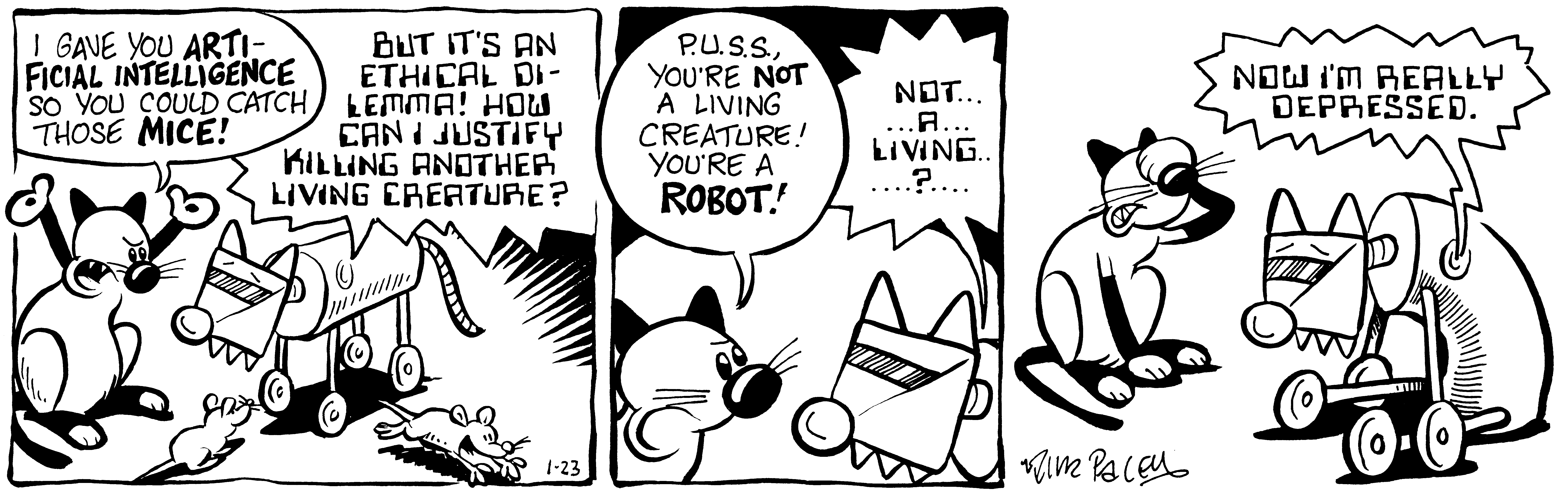 Fluff daily strip, Jan 23, 1998. Nina Paley, CC BY-SA 3.0 US. Print master from https://archive.org/details/FluffComicStrips (TIFF converted losslessly to PNG for the web).