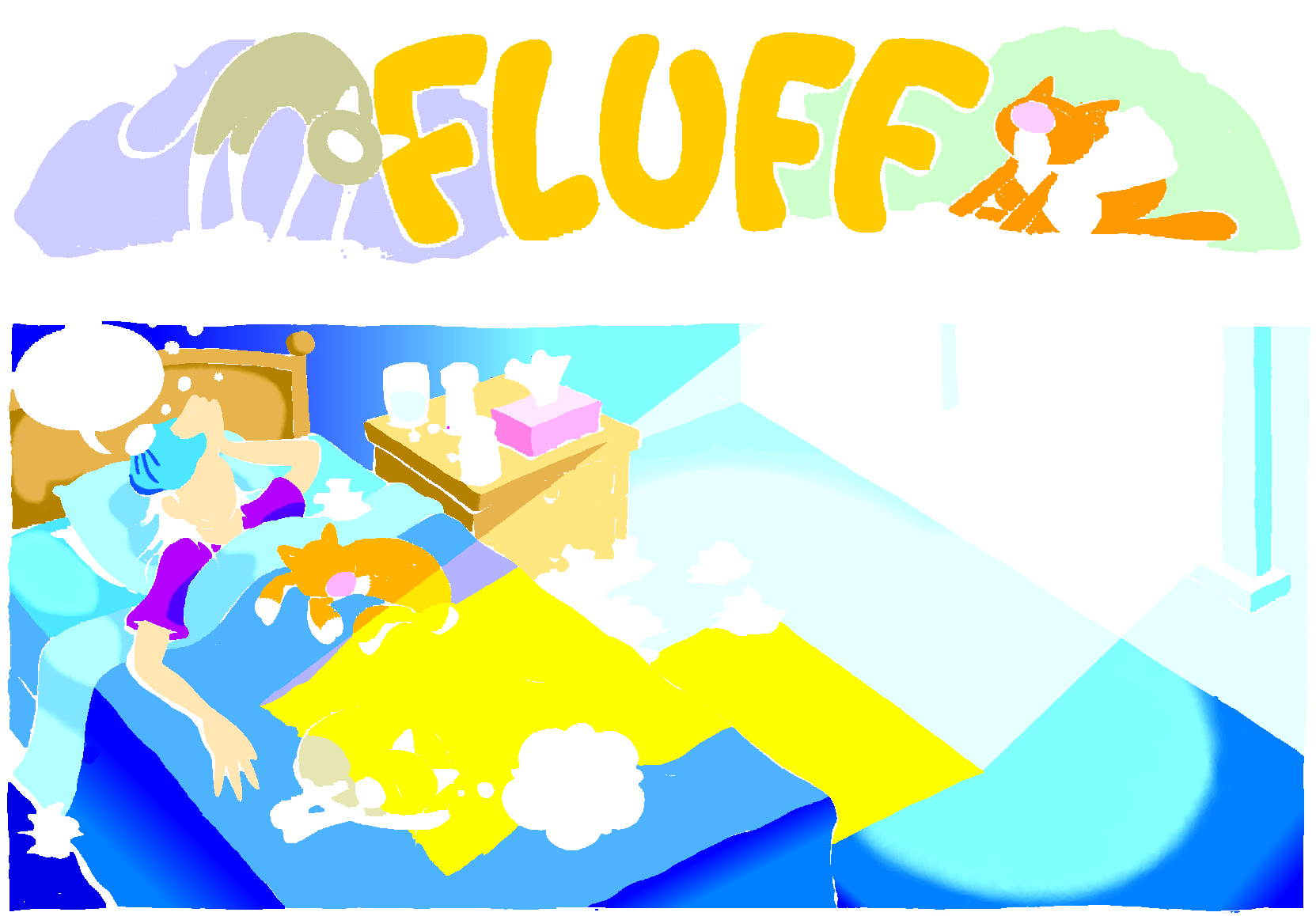 Fluff sunday strip, Jan 25, 1998. Nina Paley, CC BY-SA 3.0 US. Print master from https://archive.org/details/FluffComicStrips (TIFF converted losslessly to PNG for the web).