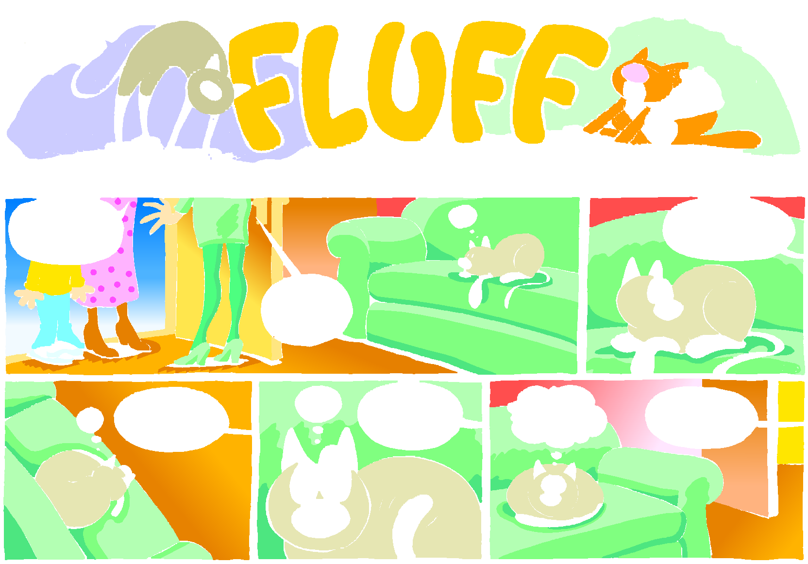 Fluff sunday strip, Feb 8, 1998. Nina Paley, CC BY-SA 3.0 US. Print master from https://archive.org/details/FluffComicStrips (TIFF converted losslessly to PNG for the web).