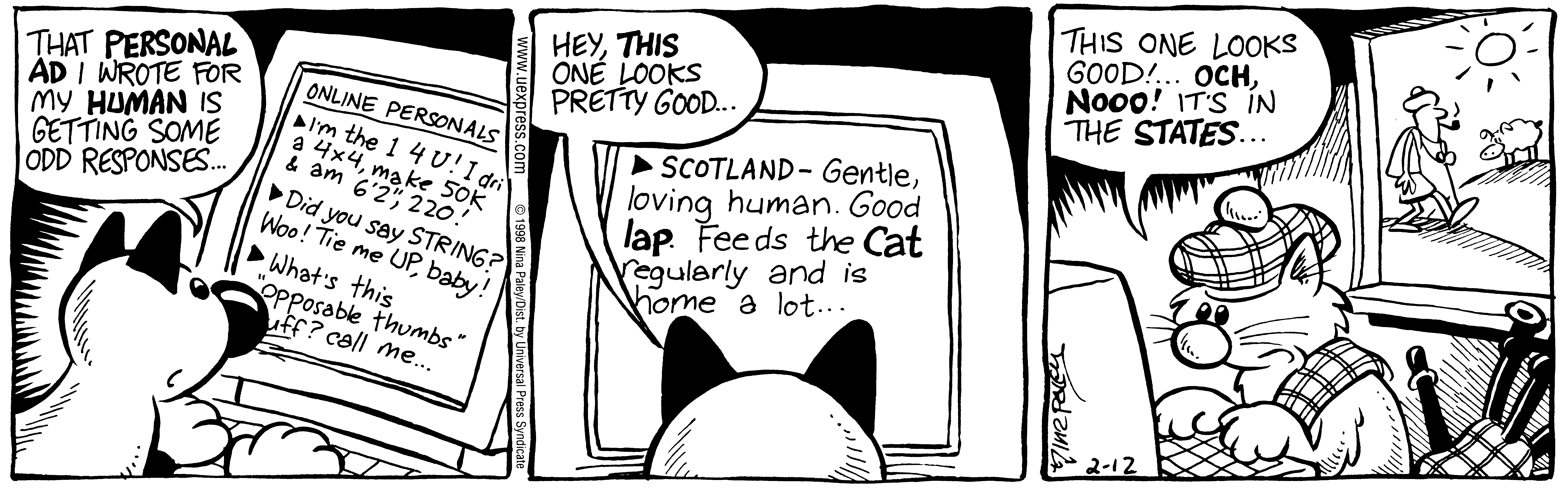 Fluff daily strip, Feb 12, 1998. Nina Paley, CC BY-SA 3.0 US. Print master from https://archive.org/details/FluffComicStrips (TIFF converted losslessly to PNG for the web).