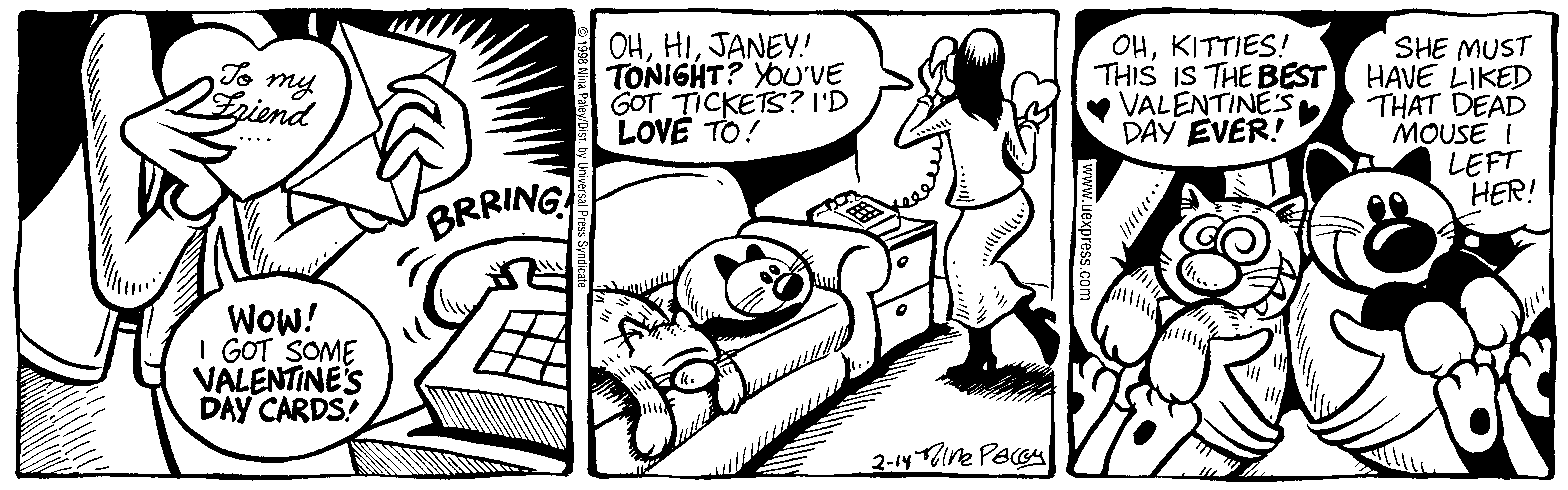 Fluff daily strip, Feb 14, 1998. Nina Paley, CC BY-SA 3.0 US. Print master from https://archive.org/details/FluffComicStrips (TIFF converted losslessly to PNG for the web).