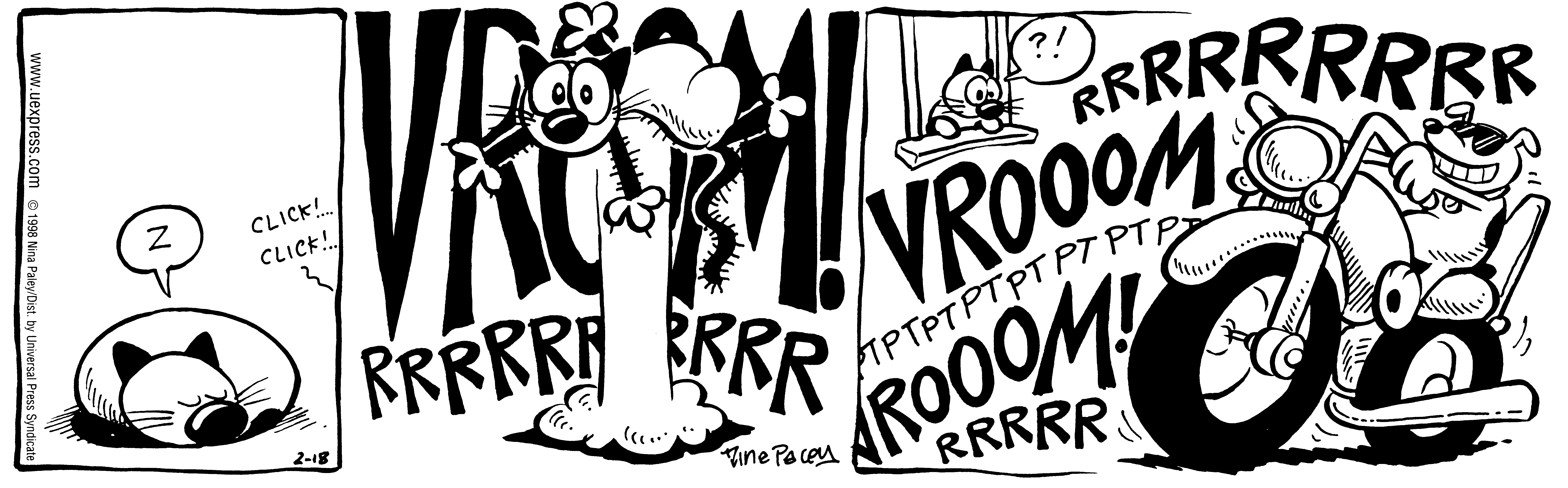 Fluff daily strip, Feb 18, 1998. Nina Paley, CC BY-SA 3.0 US. Print master from https://archive.org/details/FluffComicStrips (TIFF converted losslessly to PNG for the web).