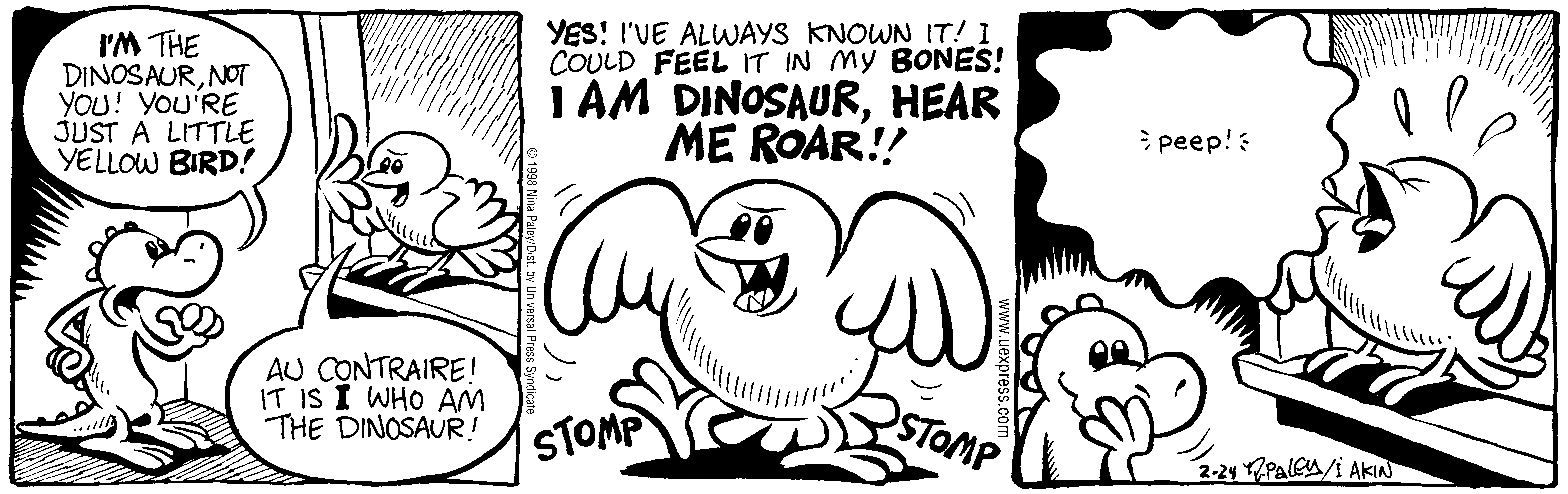 Fluff daily strip, Feb 24, 1998. Nina Paley, CC BY-SA 3.0 US. Print master from https://archive.org/details/FluffComicStrips (TIFF converted losslessly to PNG for the web).