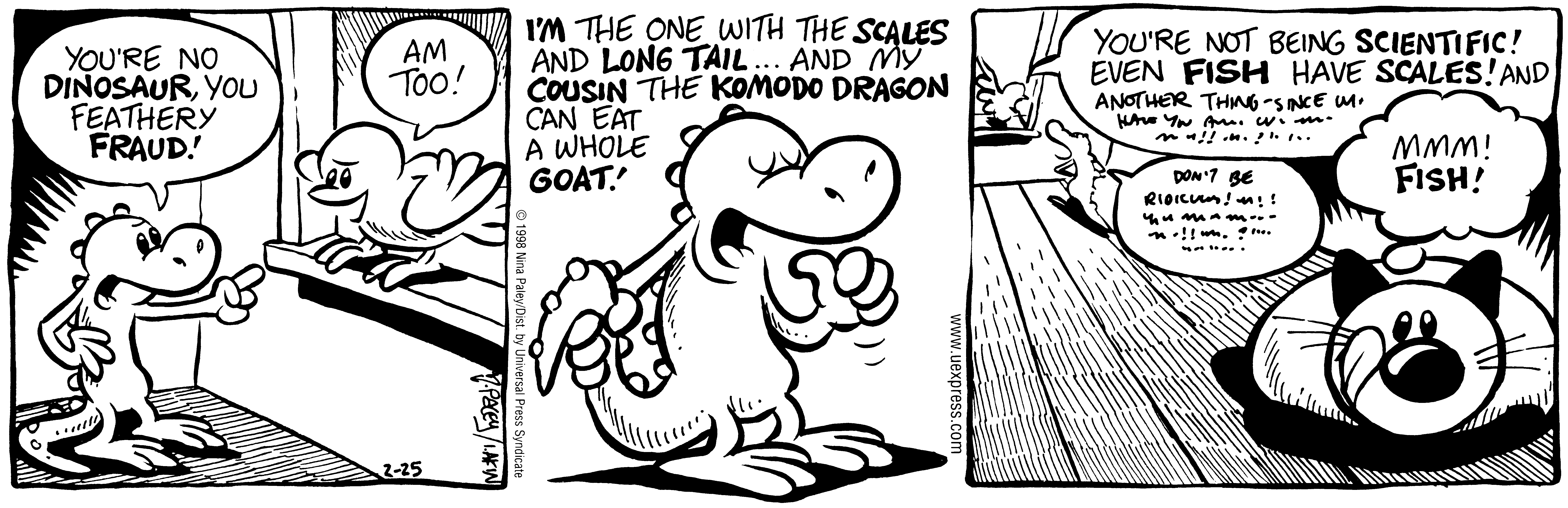 Fluff daily strip, Feb 25, 1998. Nina Paley, CC BY-SA 3.0 US. Print master from https://archive.org/details/FluffComicStrips (TIFF converted losslessly to PNG for the web).