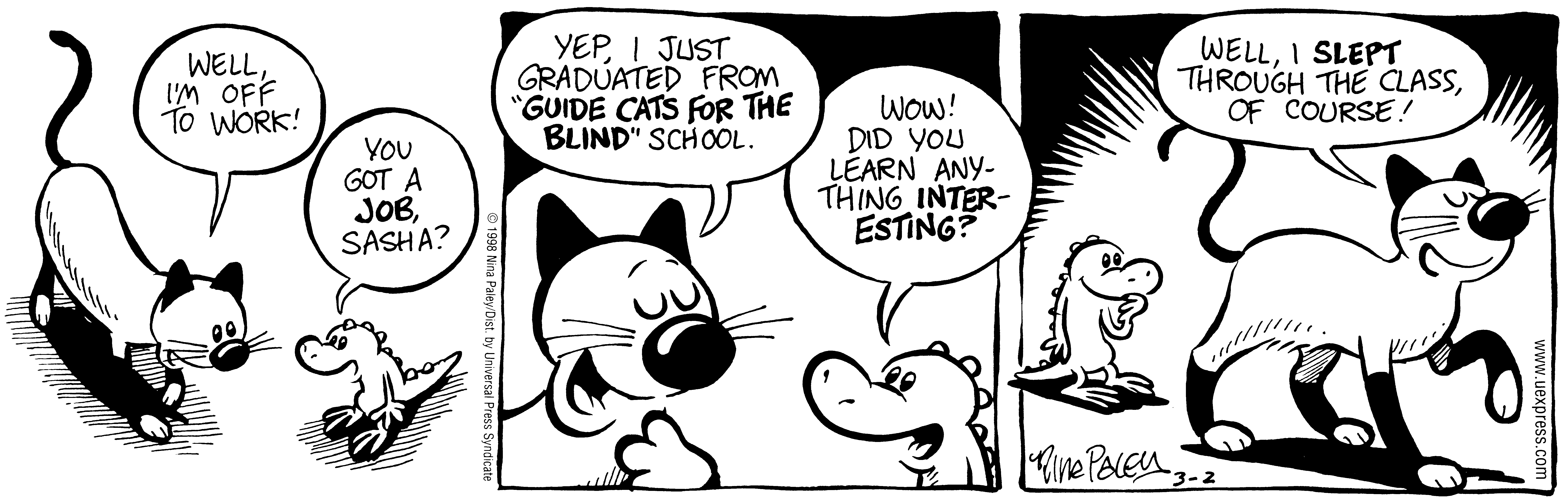 Fluff daily strip, Mar 2, 1998. Nina Paley, CC BY-SA 3.0 US. Print master from https://archive.org/details/FluffComicStrips (TIFF converted losslessly to PNG for the web).