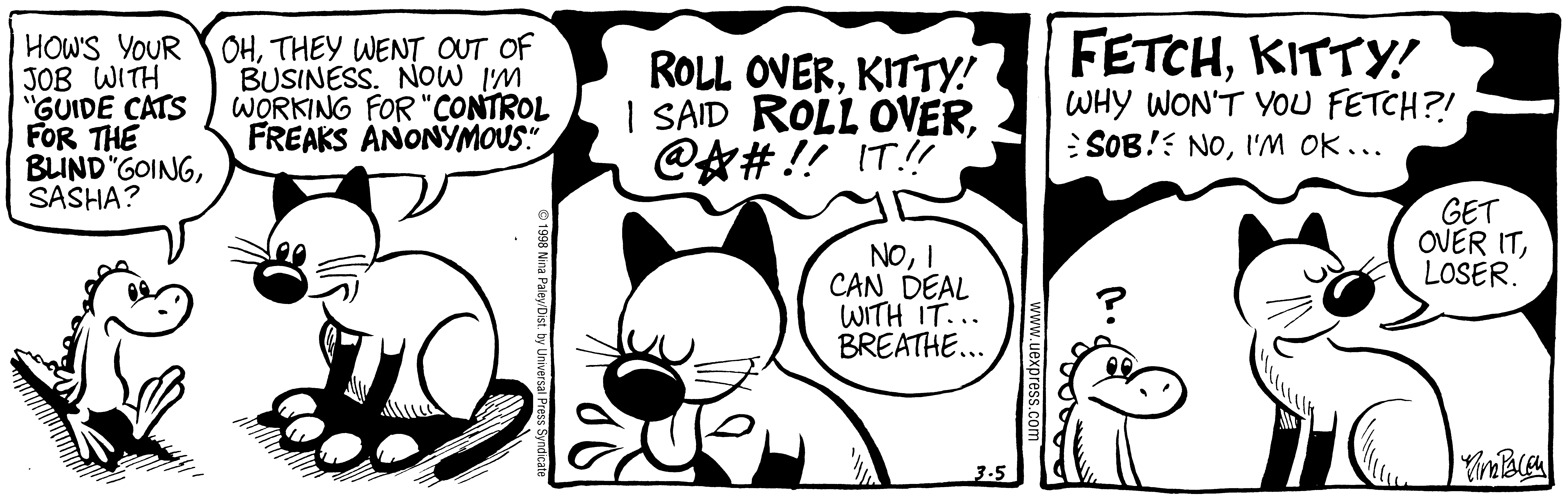 Fluff daily strip, Mar 5, 1998. Nina Paley, CC BY-SA 3.0 US. Print master from https://archive.org/details/FluffComicStrips (TIFF converted losslessly to PNG for the web).
