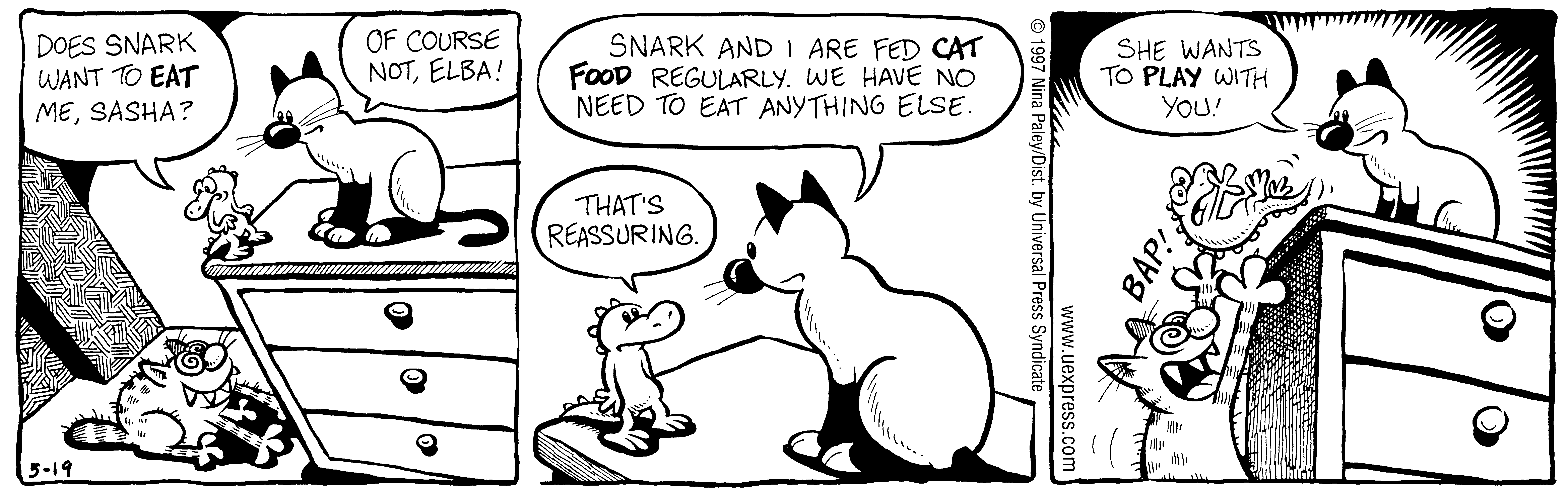 Fluff daily strip, May 19, 1997. Nina Paley, CC BY-SA 3.0 US. Print master from https://archive.org/details/FluffComicStrips (TIFF converted losslessly to PNG for the web).