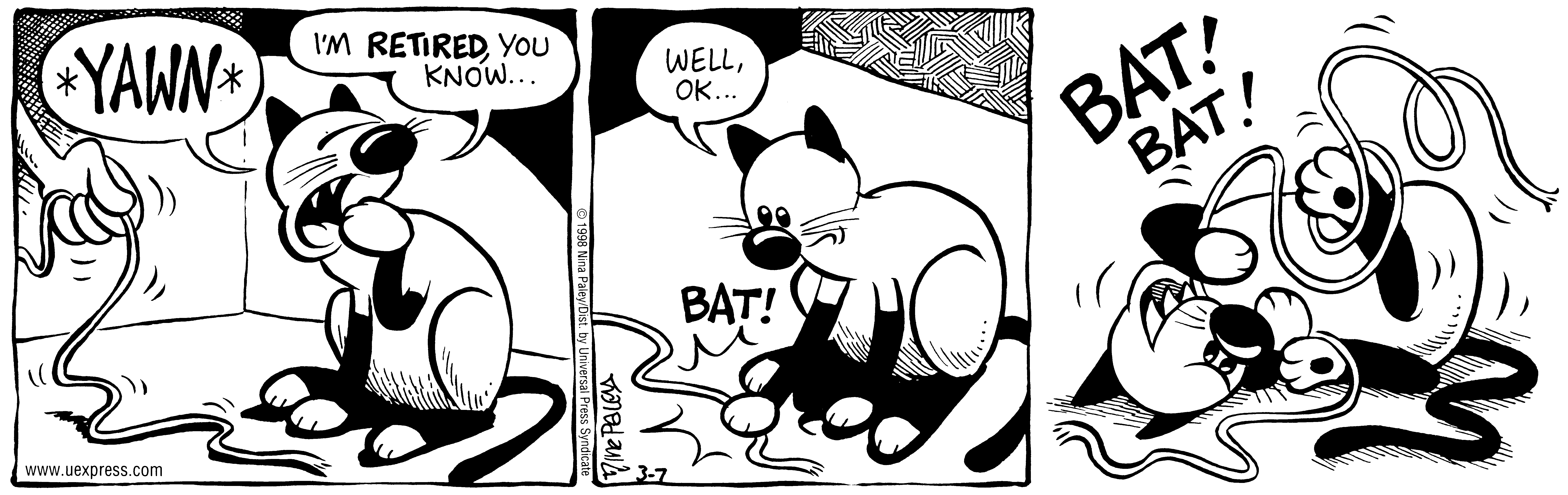 Fluff daily strip, Mar 7, 1998. Nina Paley, CC BY-SA 3.0 US. Print master from https://archive.org/details/FluffComicStrips (TIFF converted losslessly to PNG for the web).