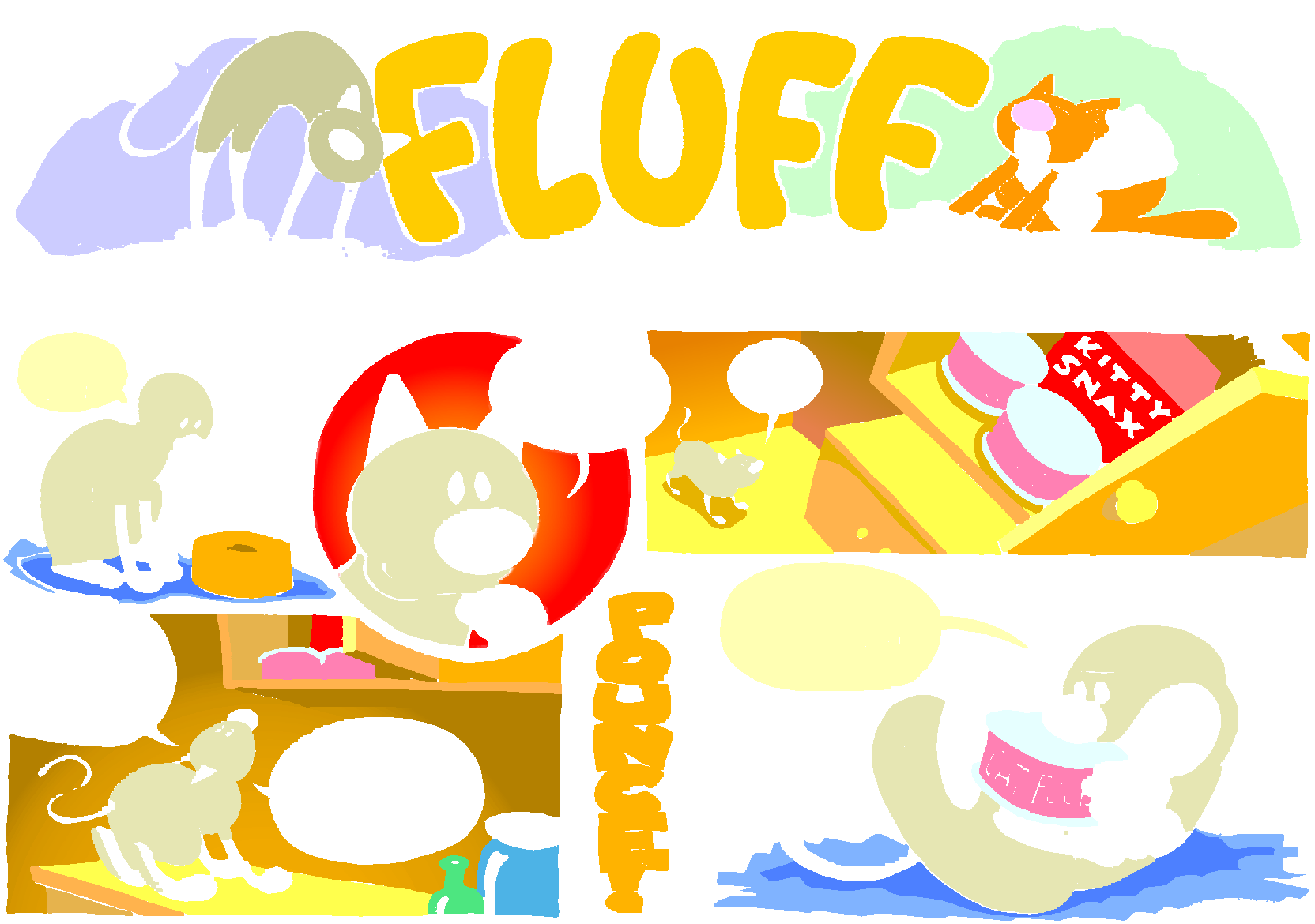 Fluff sunday strip, Mar 8, 1998. Nina Paley, CC BY-SA 3.0 US. Print master from https://archive.org/details/FluffComicStrips (TIFF converted losslessly to PNG for the web).