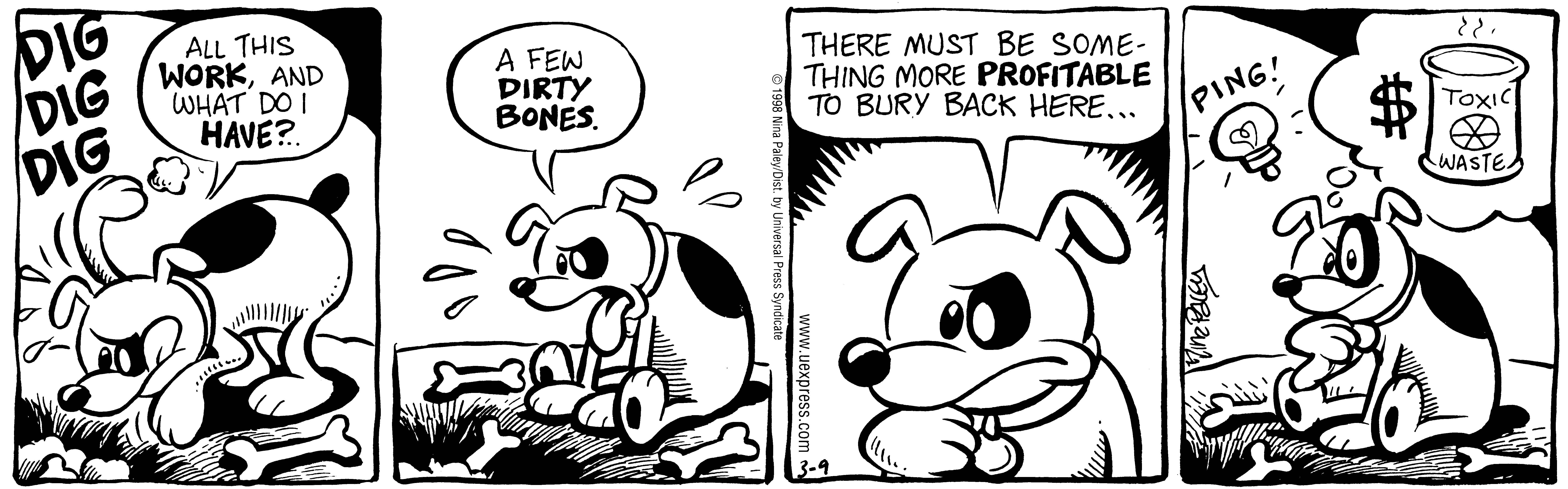 Fluff daily strip, Mar 9, 1998. Nina Paley, CC BY-SA 3.0 US. Print master from https://archive.org/details/FluffComicStrips (TIFF converted losslessly to PNG for the web).