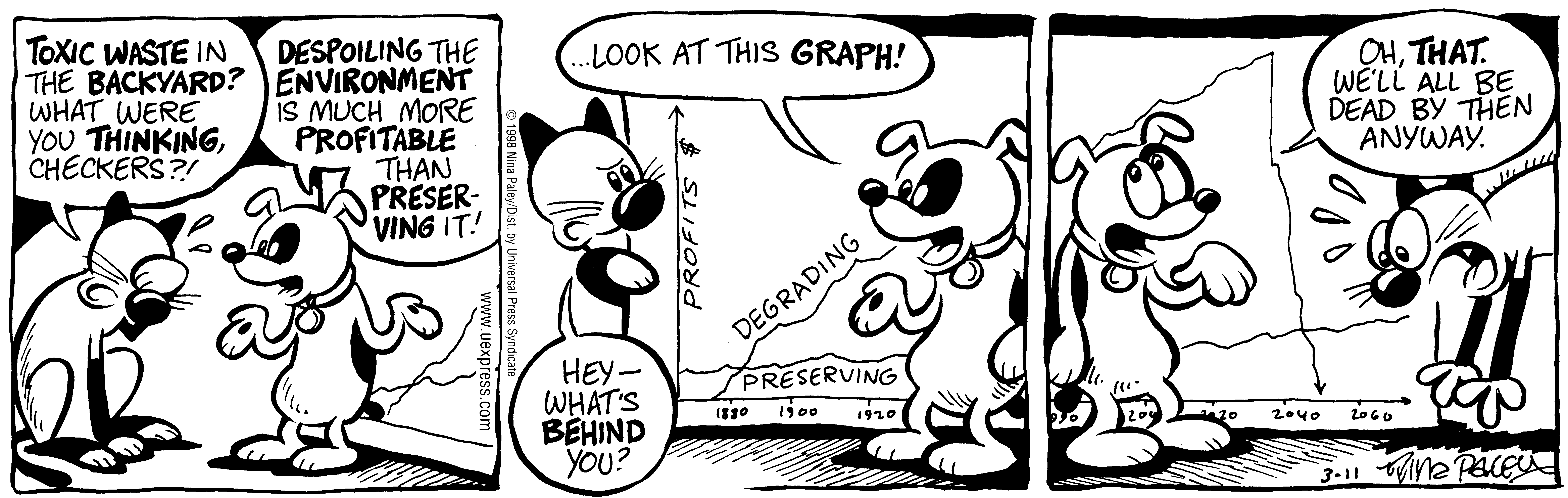 Fluff daily strip, Mar 11, 1998. Nina Paley, CC BY-SA 3.0 US. Print master from https://archive.org/details/FluffComicStrips (TIFF converted losslessly to PNG for the web).