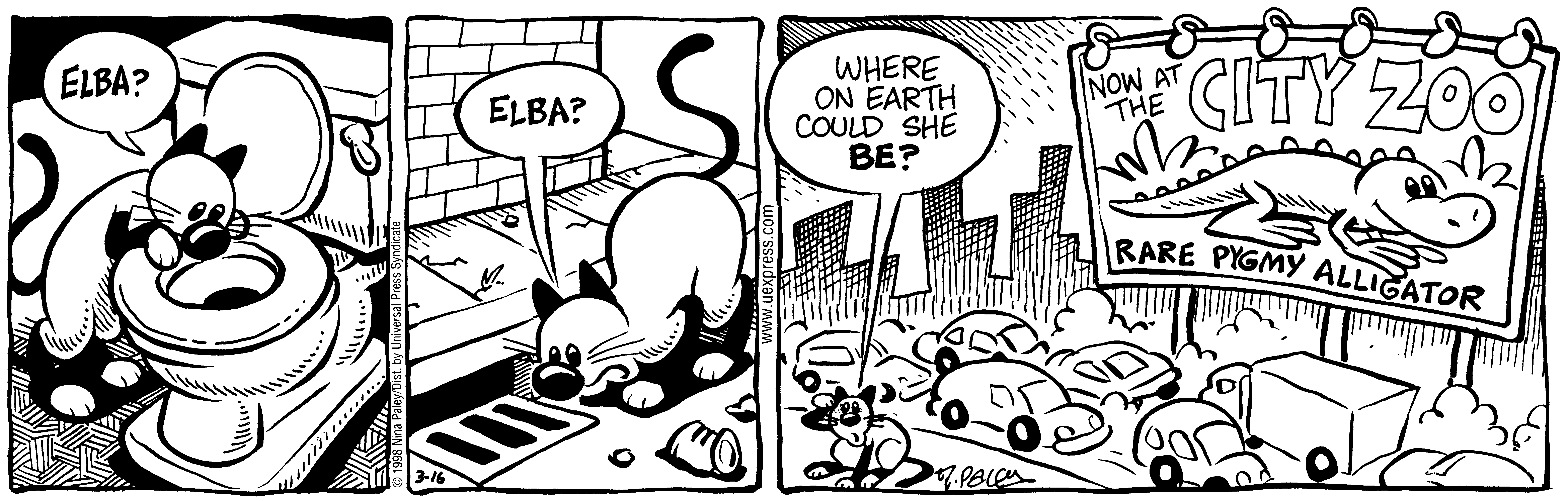 Fluff daily strip, Mar 16, 1998. Nina Paley, CC BY-SA 3.0 US. Print master from https://archive.org/details/FluffComicStrips (TIFF converted losslessly to PNG for the web).