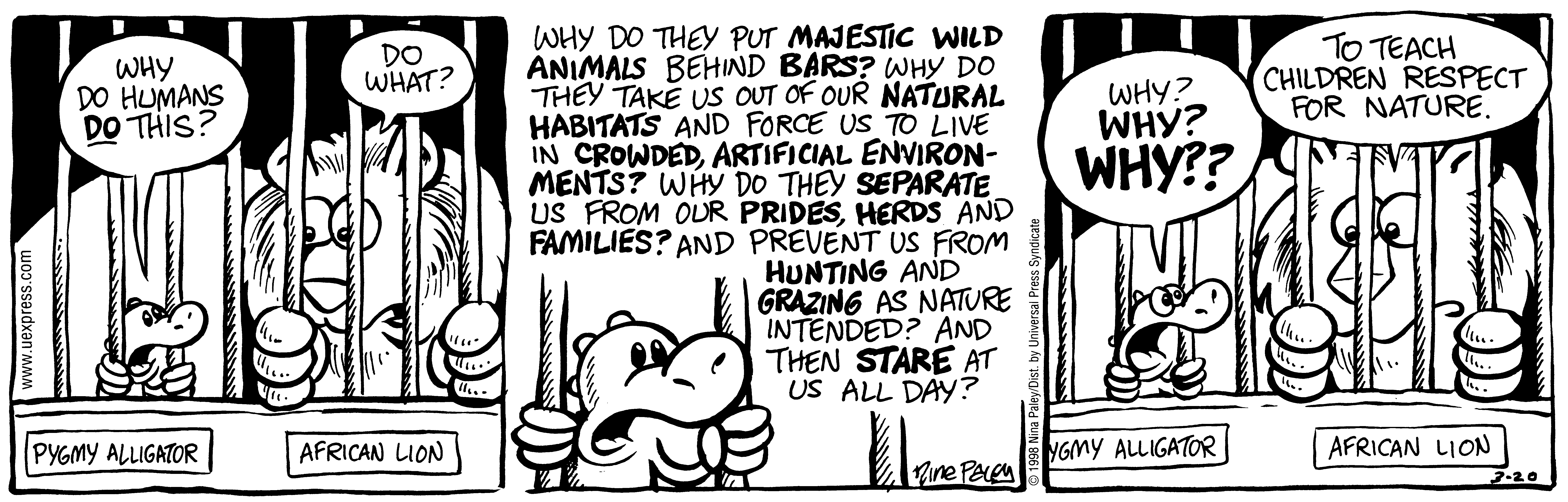 Fluff daily strip, Mar 20, 1998. Nina Paley, CC BY-SA 3.0 US. Print master from https://archive.org/details/FluffComicStrips (TIFF converted losslessly to PNG for the web).
