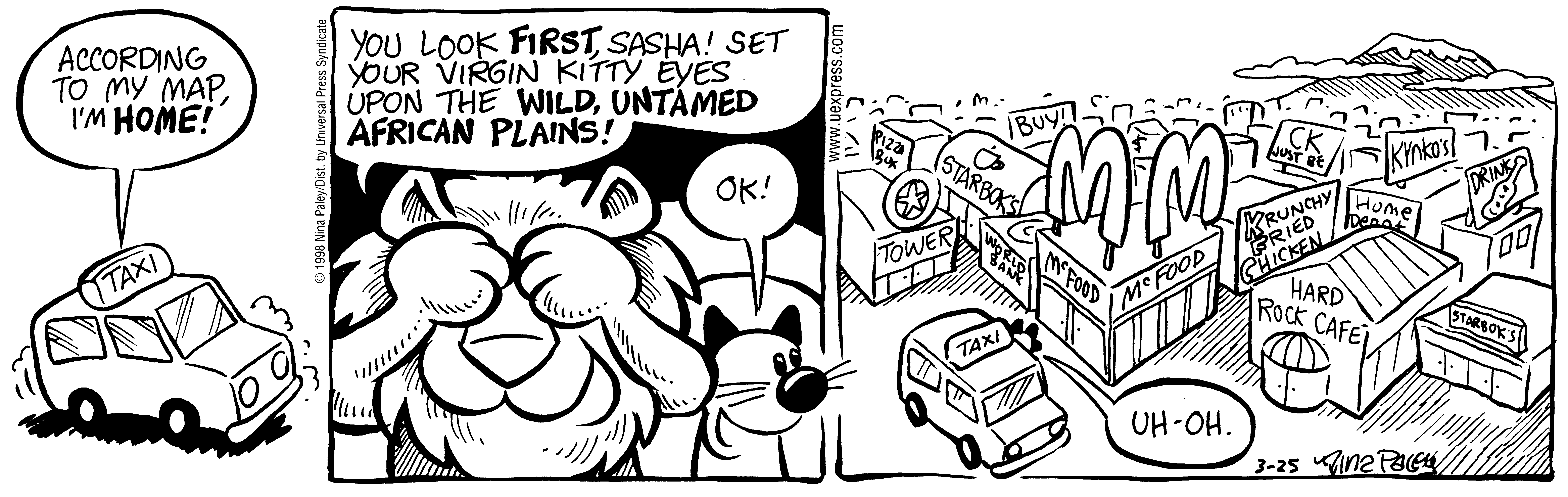 Fluff daily strip, Mar 25, 1998. Nina Paley, CC BY-SA 3.0 US. Print master from https://archive.org/details/FluffComicStrips (TIFF converted losslessly to PNG for the web).