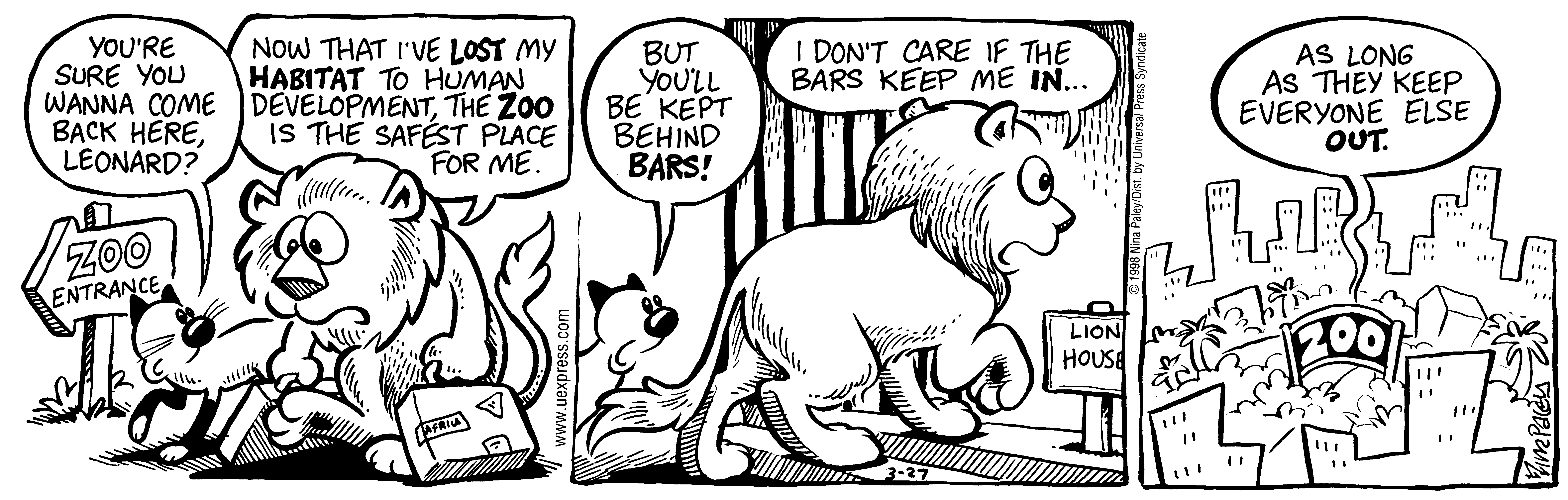Fluff daily strip, Mar 27, 1998. Nina Paley, CC BY-SA 3.0 US. Print master from https://archive.org/details/FluffComicStrips (TIFF converted losslessly to PNG for the web).