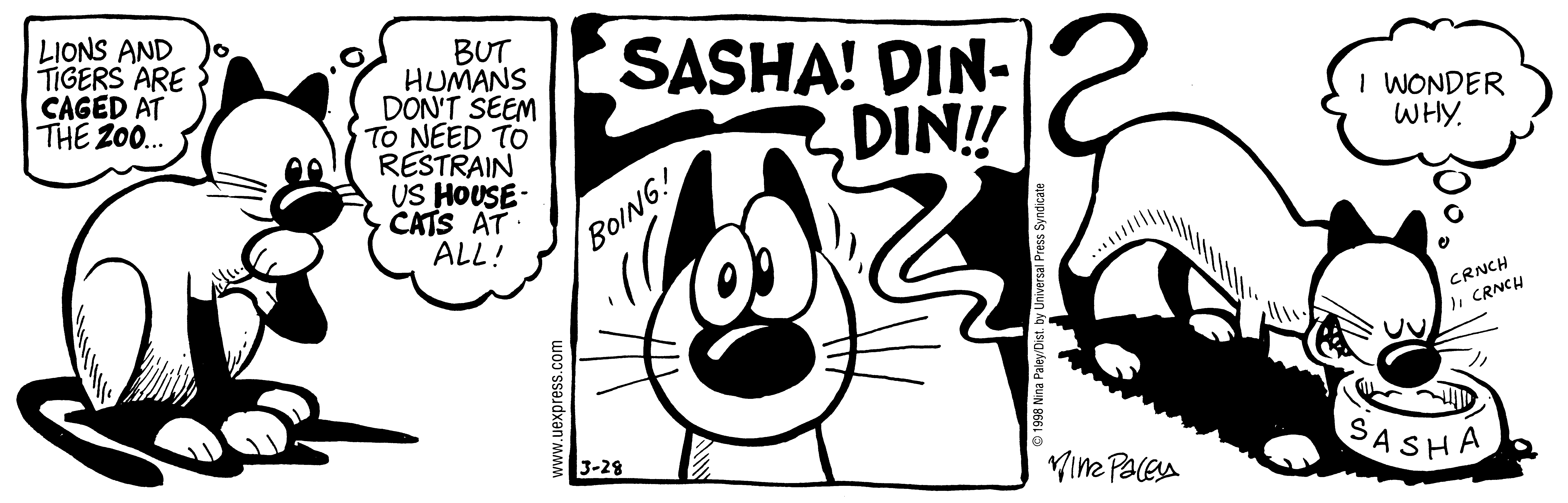 Fluff daily strip, Mar 28, 1998. Nina Paley, CC BY-SA 3.0 US. Print master from https://archive.org/details/FluffComicStrips (TIFF converted losslessly to PNG for the web).