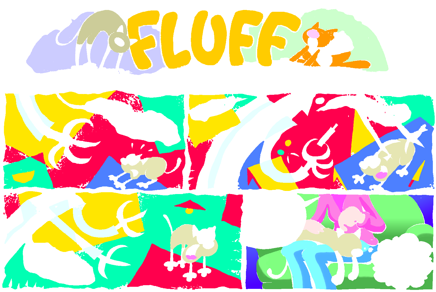 Fluff sunday strip, Apr 5, 1998. Nina Paley, CC BY-SA 3.0 US. Print master from https://archive.org/details/FluffComicStrips (TIFF converted losslessly to PNG for the web).