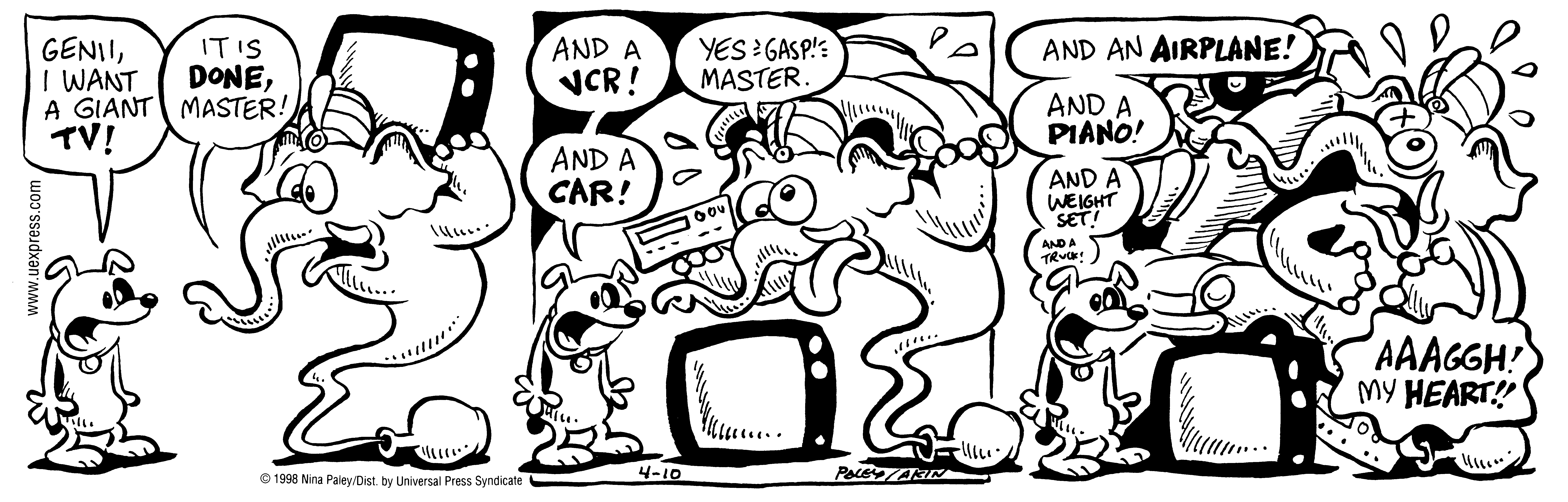 Fluff daily strip, Apr 10, 1998. Nina Paley, CC BY-SA 3.0 US. Print master from https://archive.org/details/FluffComicStrips (TIFF converted losslessly to PNG for the web).