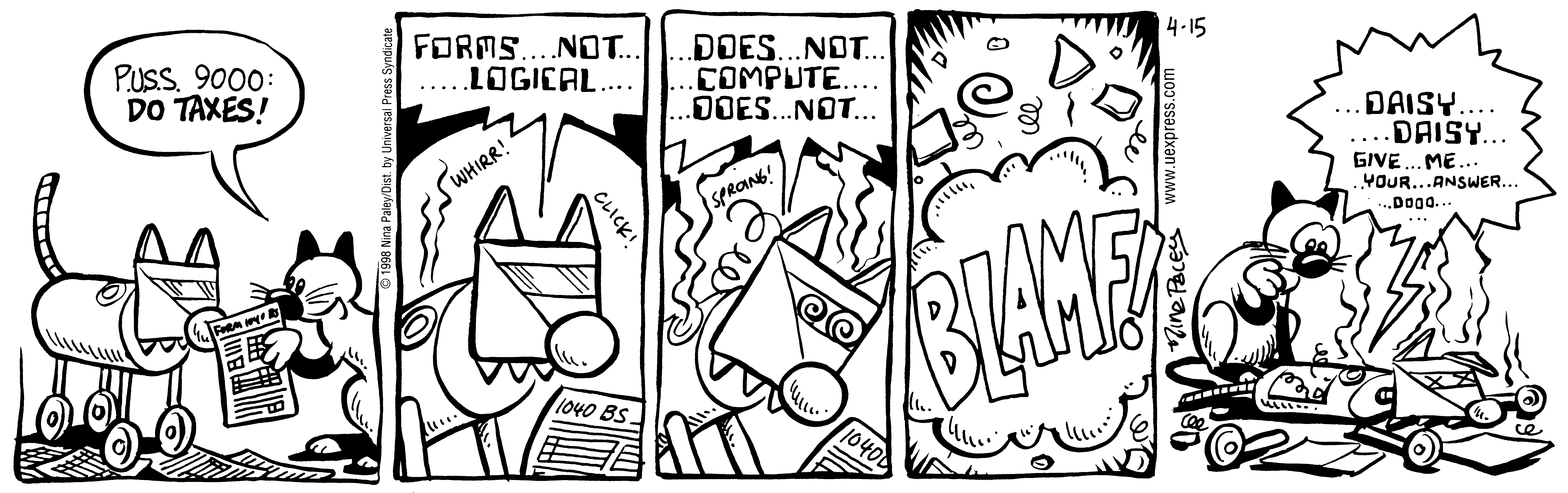 Fluff daily strip, Apr 15, 1998. Nina Paley, CC BY-SA 3.0 US. Print master from https://archive.org/details/FluffComicStrips (TIFF converted losslessly to PNG for the web).