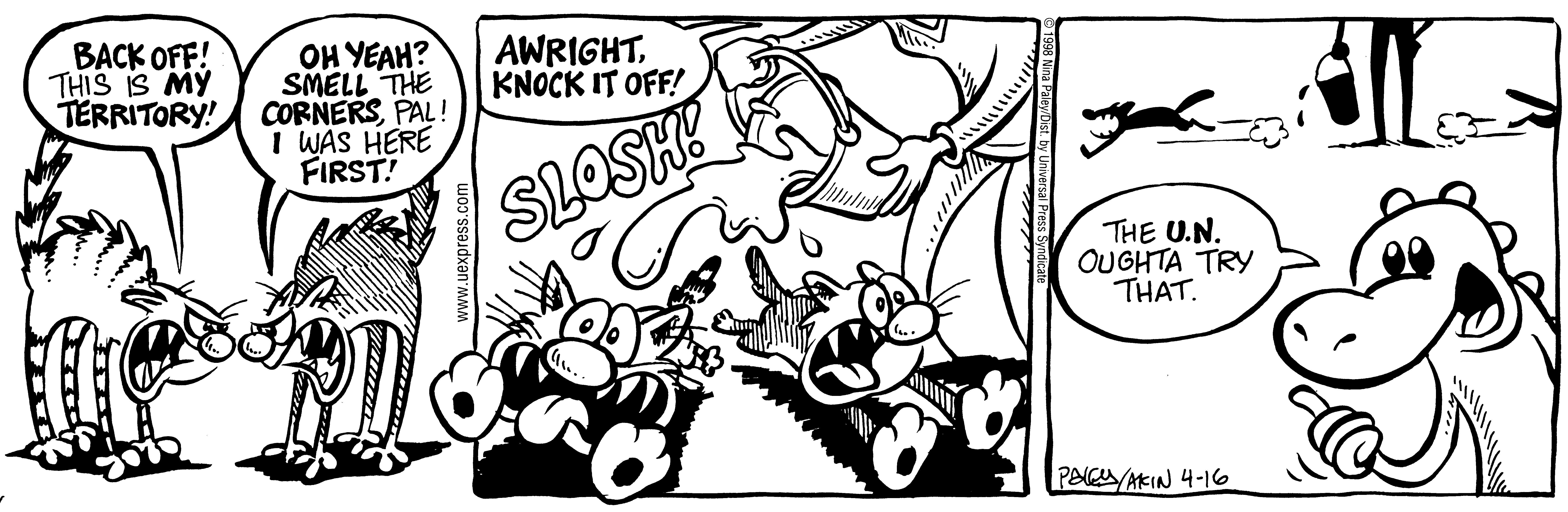 Fluff daily strip, Apr 16, 1998. Nina Paley, CC BY-SA 3.0 US. Print master from https://archive.org/details/FluffComicStrips (TIFF converted losslessly to PNG for the web).