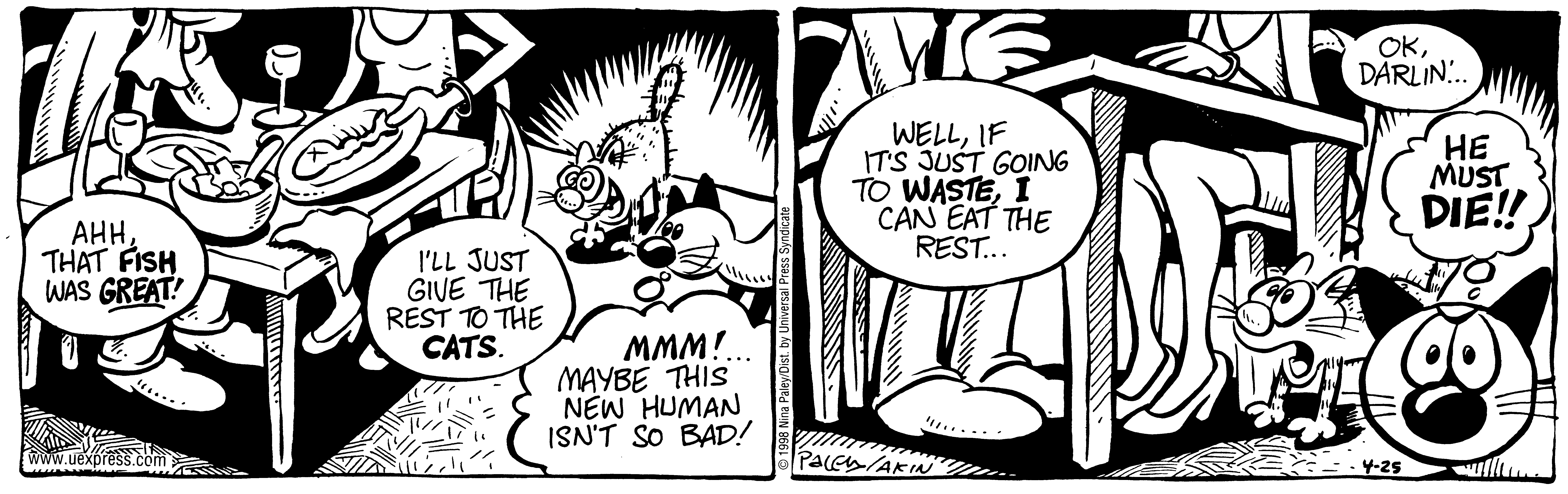 Fluff daily strip, Apr 25, 1998. Nina Paley, CC BY-SA 3.0 US. Print master from https://archive.org/details/FluffComicStrips (TIFF converted losslessly to PNG for the web).