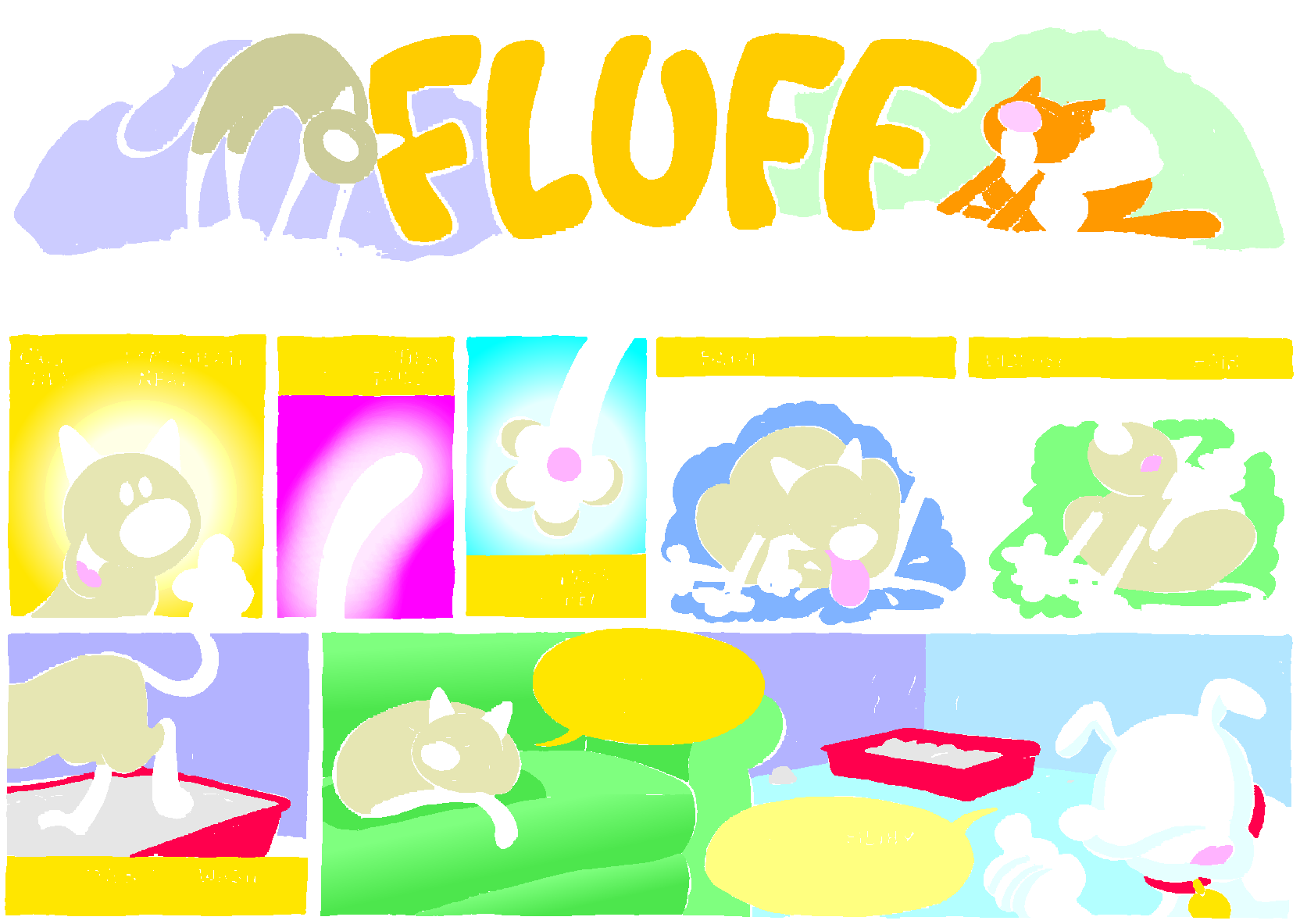 Fluff sunday strip, Apr 26, 1998. Nina Paley, CC BY-SA 3.0 US. Print master from https://archive.org/details/FluffComicStrips (TIFF converted losslessly to PNG for the web).