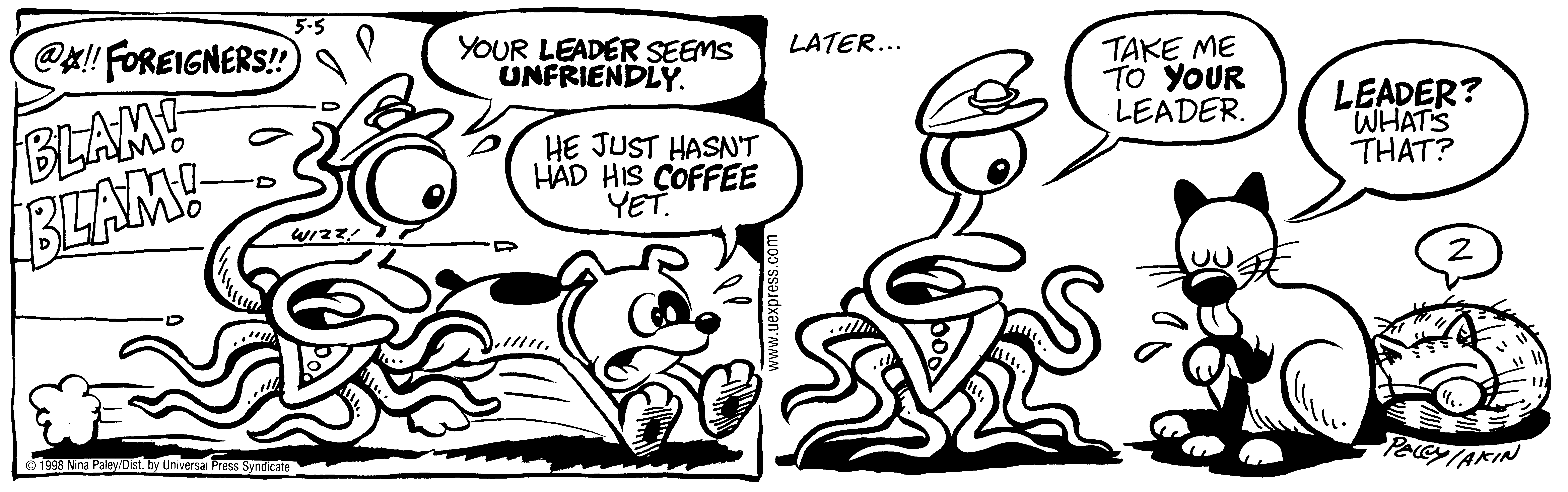 Fluff daily strip, May 5, 1998. Nina Paley, CC BY-SA 3.0 US. Print master from https://archive.org/details/FluffComicStrips (TIFF converted losslessly to PNG for the web).