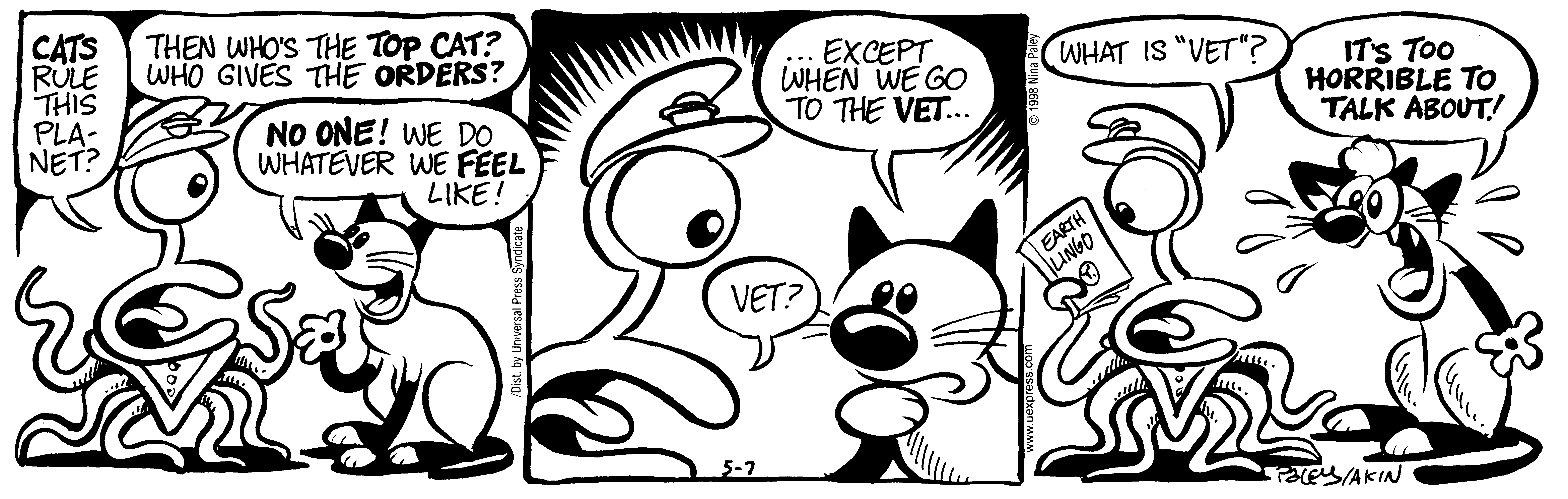 Fluff daily strip, May 7, 1998. Nina Paley, CC BY-SA 3.0 US. Print master from https://archive.org/details/FluffComicStrips (TIFF converted losslessly to PNG for the web).