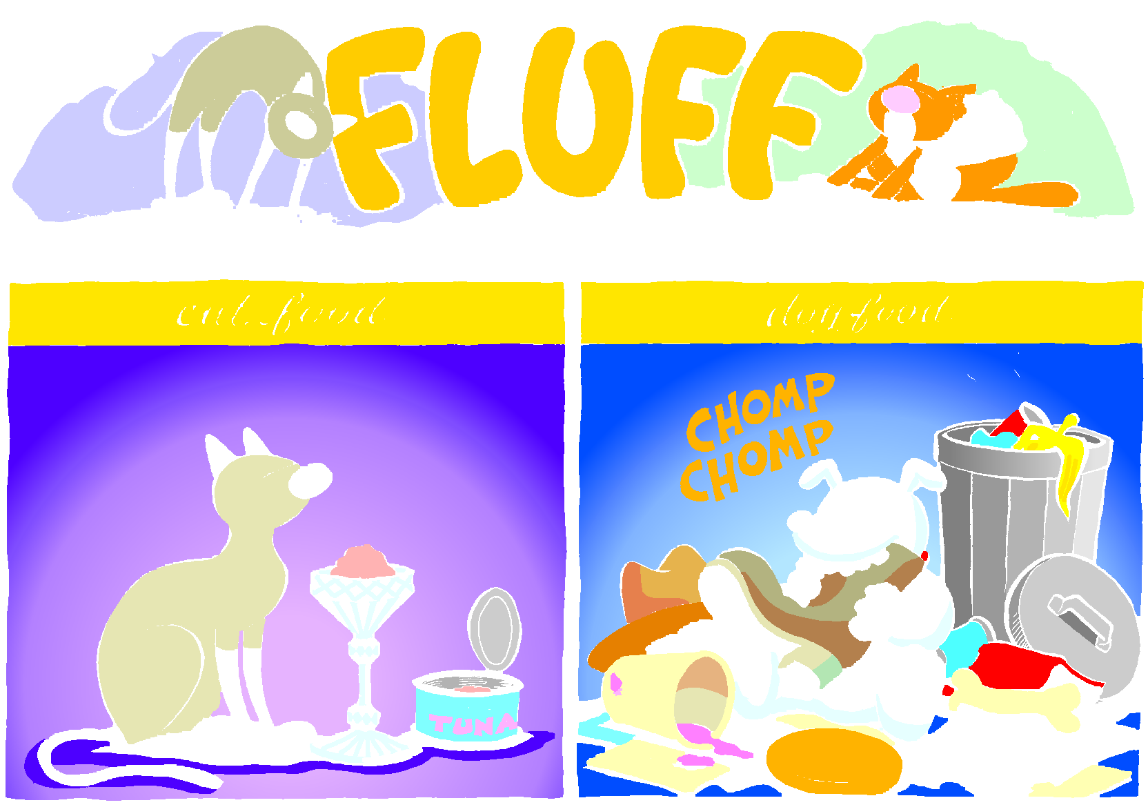 Fluff sunday strip, May 10, 1998. Nina Paley, CC BY-SA 3.0 US. Print master from https://archive.org/details/FluffComicStrips (TIFF converted losslessly to PNG for the web).