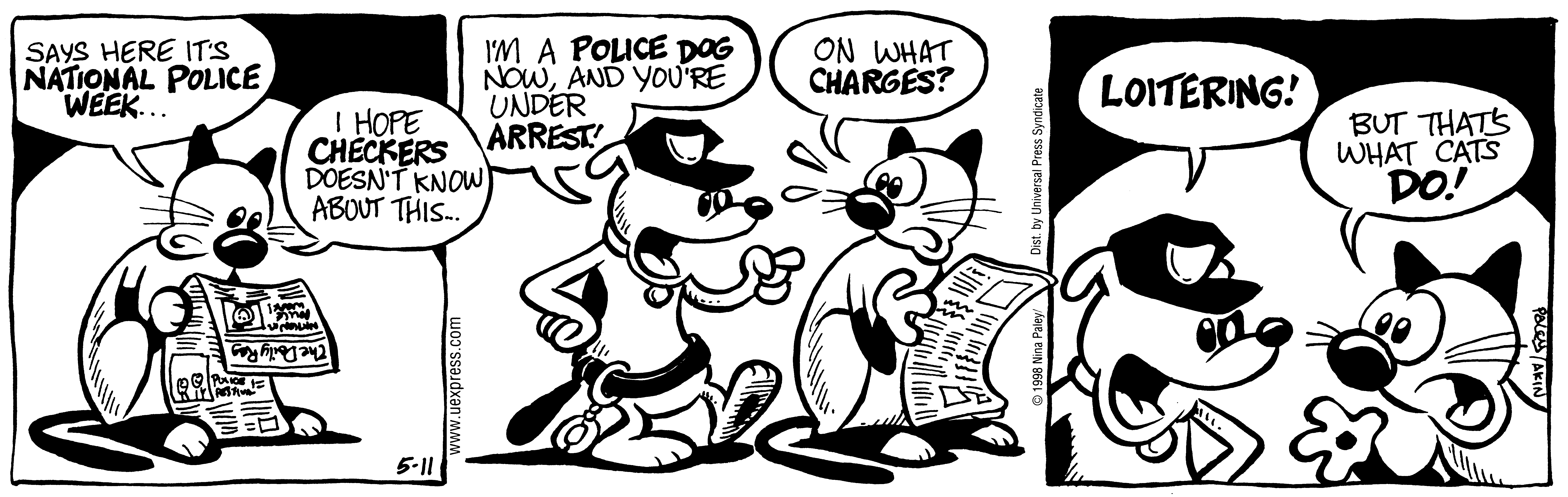 Fluff daily strip, May 11, 1998. Nina Paley, CC BY-SA 3.0 US. Print master from https://archive.org/details/FluffComicStrips (TIFF converted losslessly to PNG for the web).