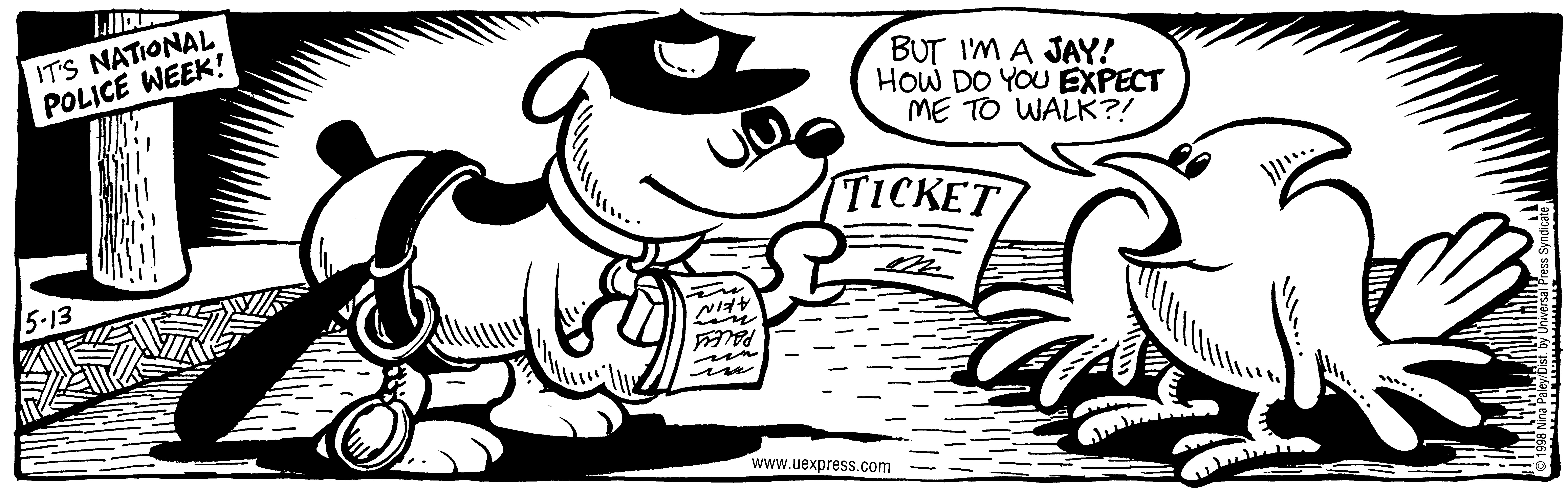 Fluff daily strip, May 13, 1998. Nina Paley, CC BY-SA 3.0 US. Print master from https://archive.org/details/FluffComicStrips (TIFF converted losslessly to PNG for the web).