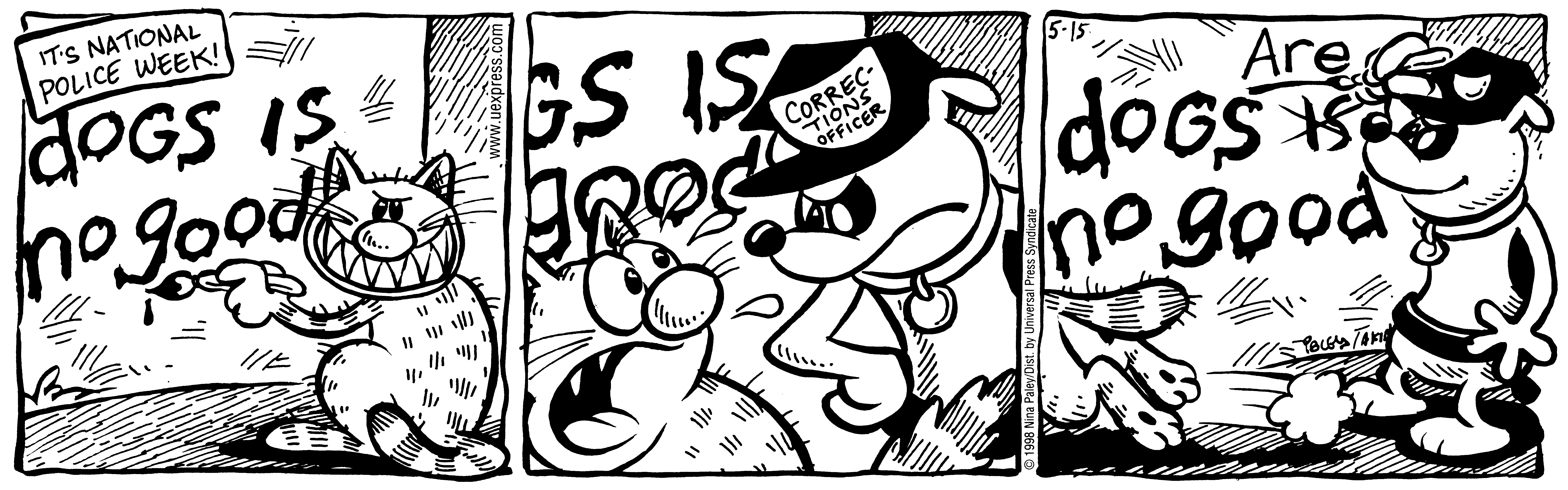 Fluff daily strip, May 15, 1998. Nina Paley, CC BY-SA 3.0 US. Print master from https://archive.org/details/FluffComicStrips (TIFF converted losslessly to PNG for the web).