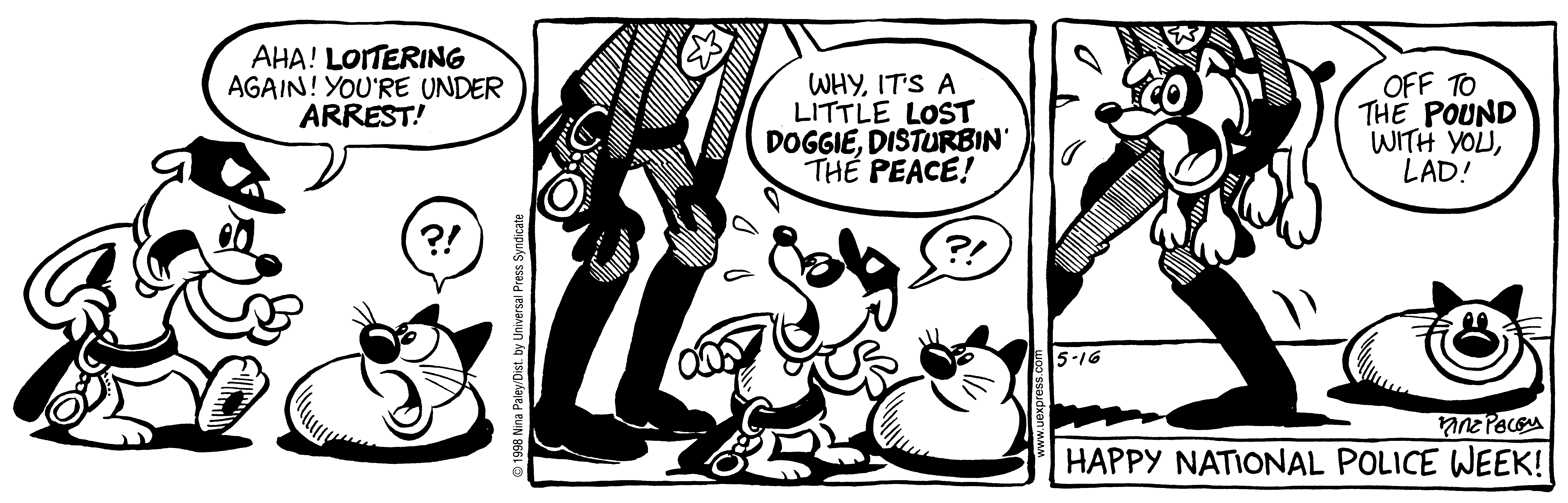 Fluff daily strip, May 16, 1998. Nina Paley, CC BY-SA 3.0 US. Print master from https://archive.org/details/FluffComicStrips (TIFF converted losslessly to PNG for the web).