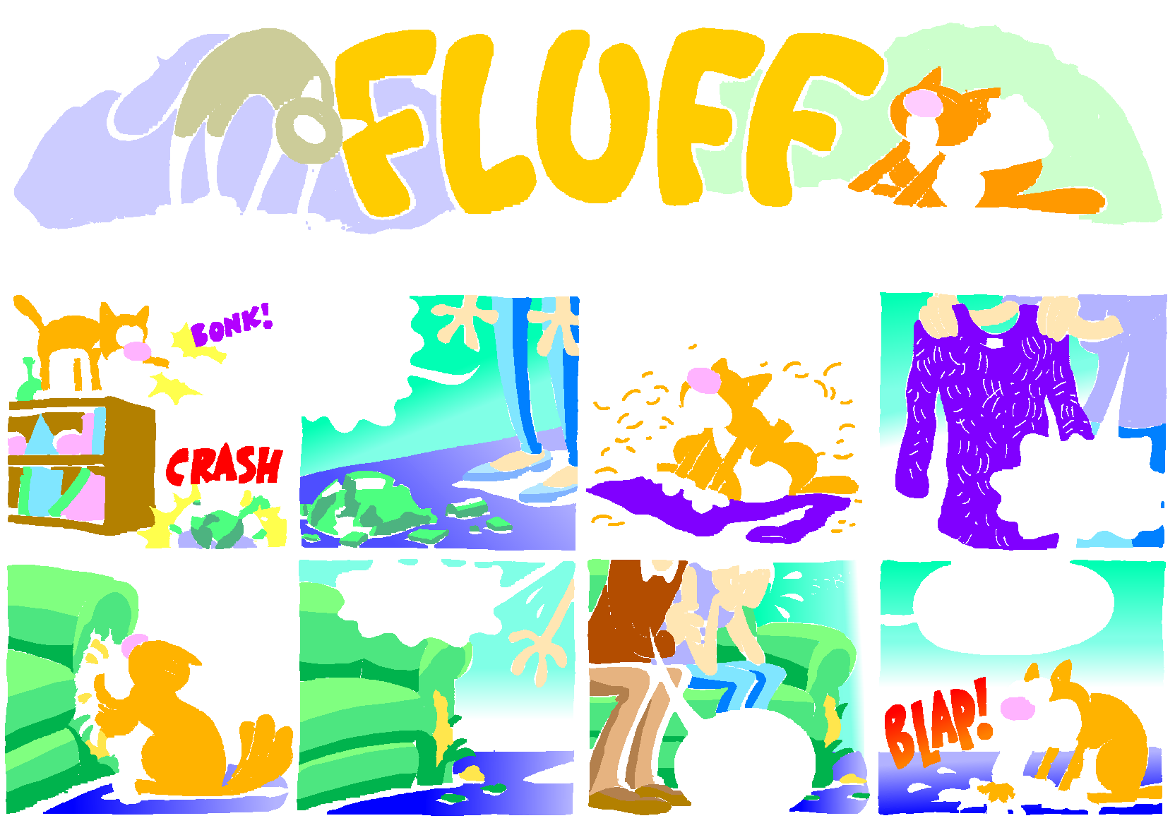 Fluff sunday strip, May 17, 1998. Nina Paley, CC BY-SA 3.0 US. Print master from https://archive.org/details/FluffComicStrips (TIFF converted losslessly to PNG for the web).