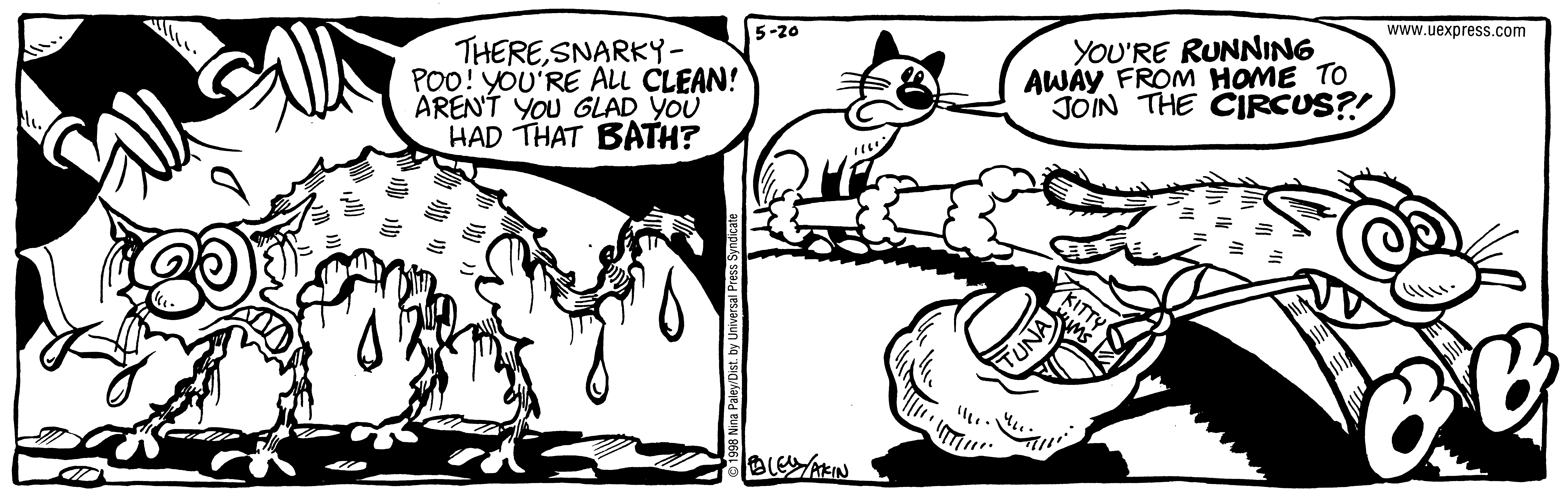 Fluff daily strip, May 20, 1998. Nina Paley, CC BY-SA 3.0 US. Print master from https://archive.org/details/FluffComicStrips (TIFF converted losslessly to PNG for the web).