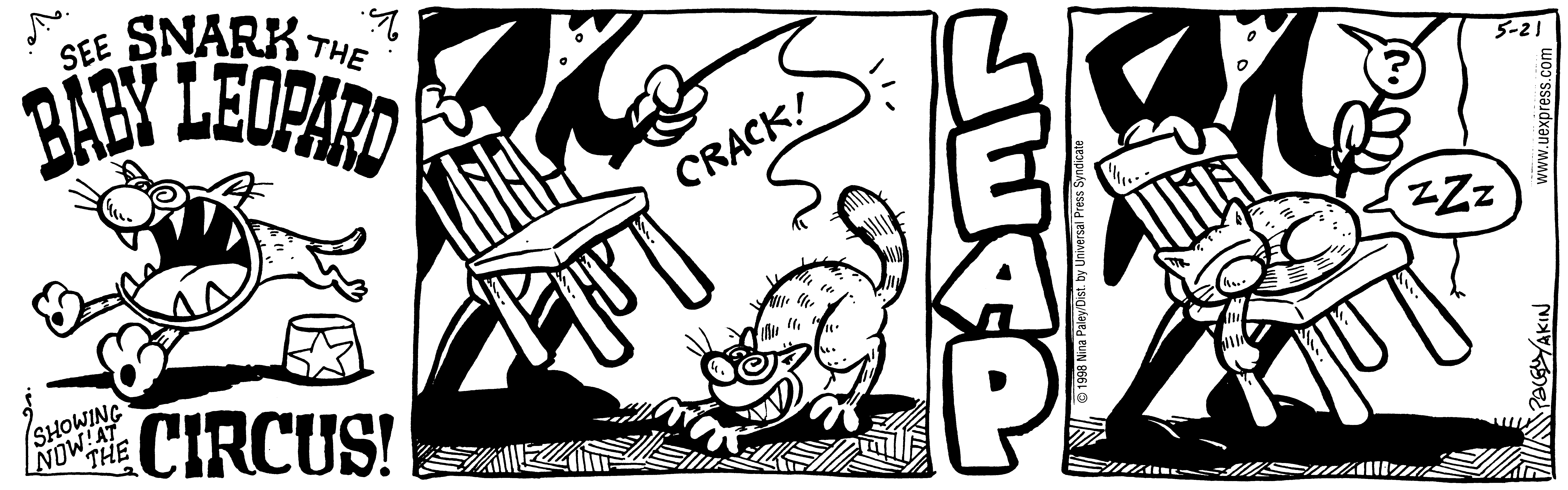 Fluff daily strip, May 21, 1998. Nina Paley, CC BY-SA 3.0 US. Print master from https://archive.org/details/FluffComicStrips (TIFF converted losslessly to PNG for the web).