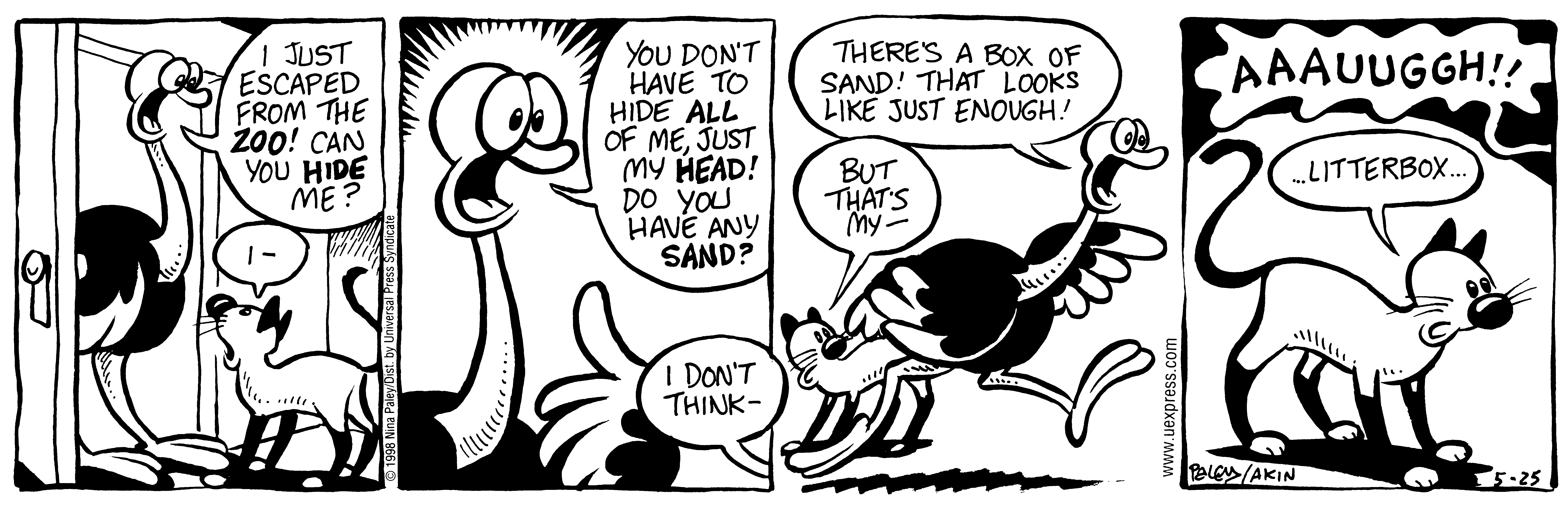 Fluff daily strip, May 25, 1998. Nina Paley, CC BY-SA 3.0 US. Print master from https://archive.org/details/FluffComicStrips (TIFF converted losslessly to PNG for the web).