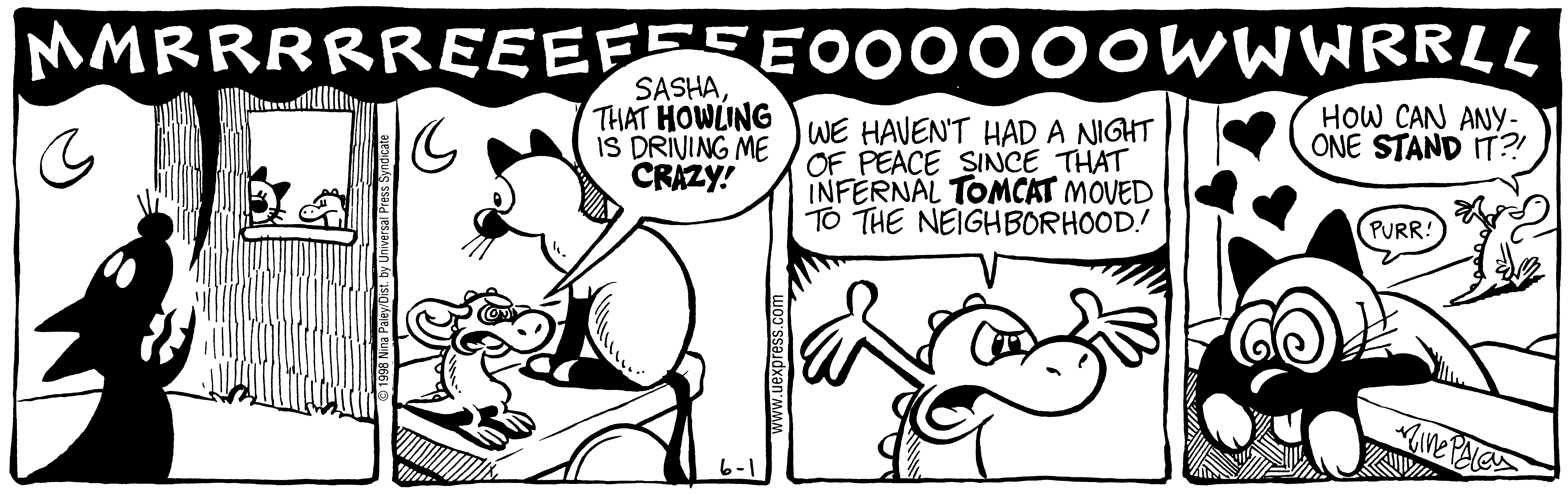 Fluff daily strip, Jun 1, 1998. Nina Paley, CC BY-SA 3.0 US. Print master from https://archive.org/details/FluffComicStrips (TIFF converted losslessly to PNG for the web).